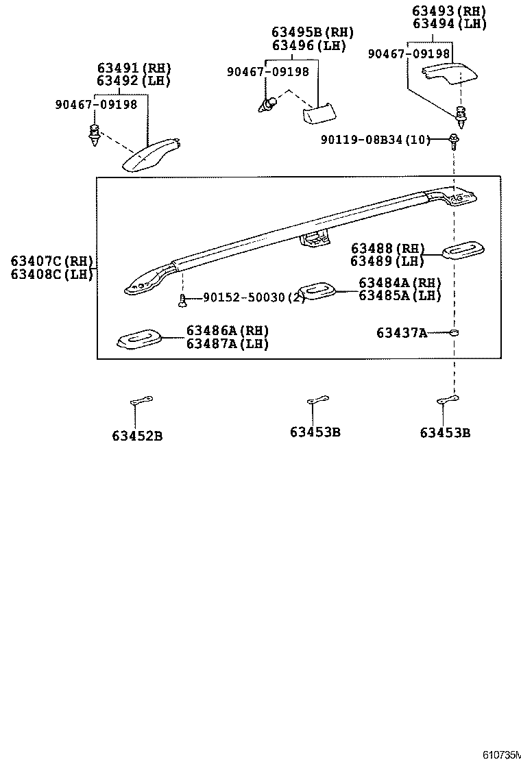 J100 Rear Panel Toyota Land Cruiser J100 Roof panel & back panel roof rail illust no. 4 ...