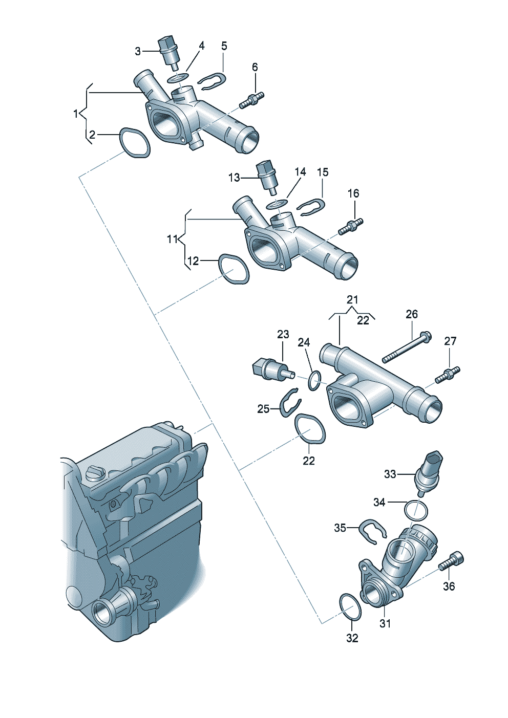 Audi A4 Allroad Quattro B8 (Typ 8K) Pipe union with temperature sensor ...