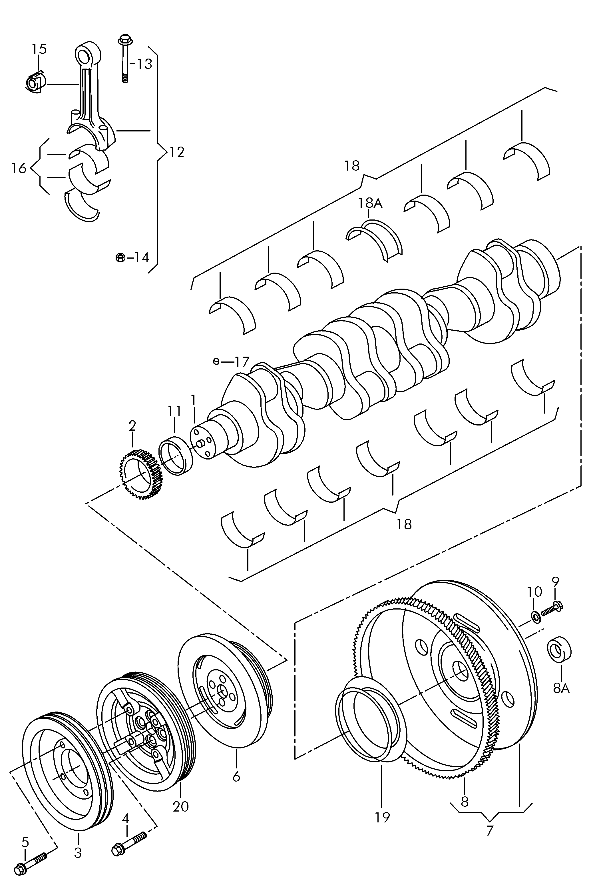 Crankshaft piston rod flywheel for Volkswagen-commercial Onibus Motor Traseiro 2000 - 2025 Europe