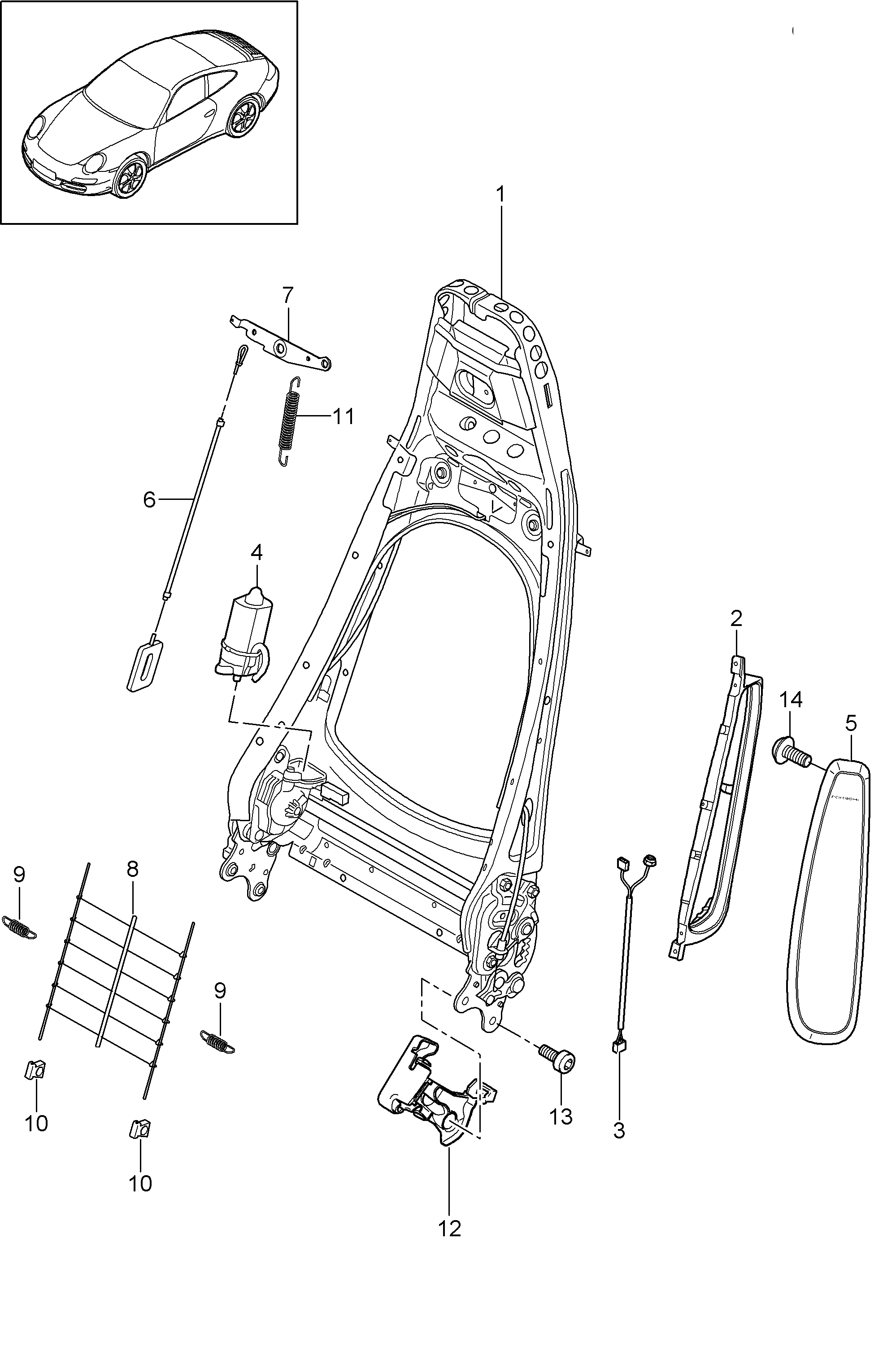 Porsche 911 Carrera 997.2 Backrest frame standard seat comfort seat ...