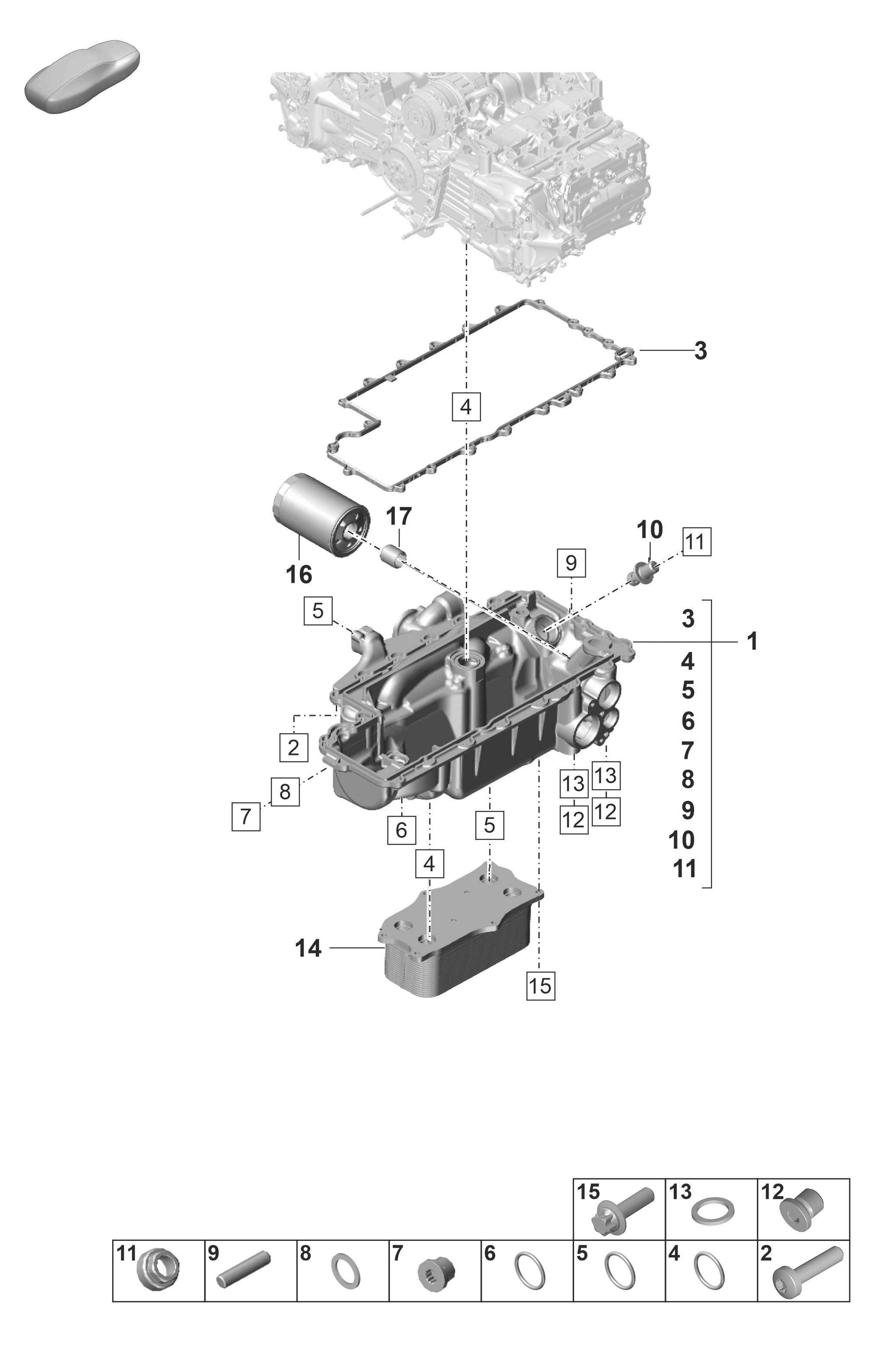 Porsche Boxster Spyder 982 Engine (oil press./lubrica.) oil filter heat ...