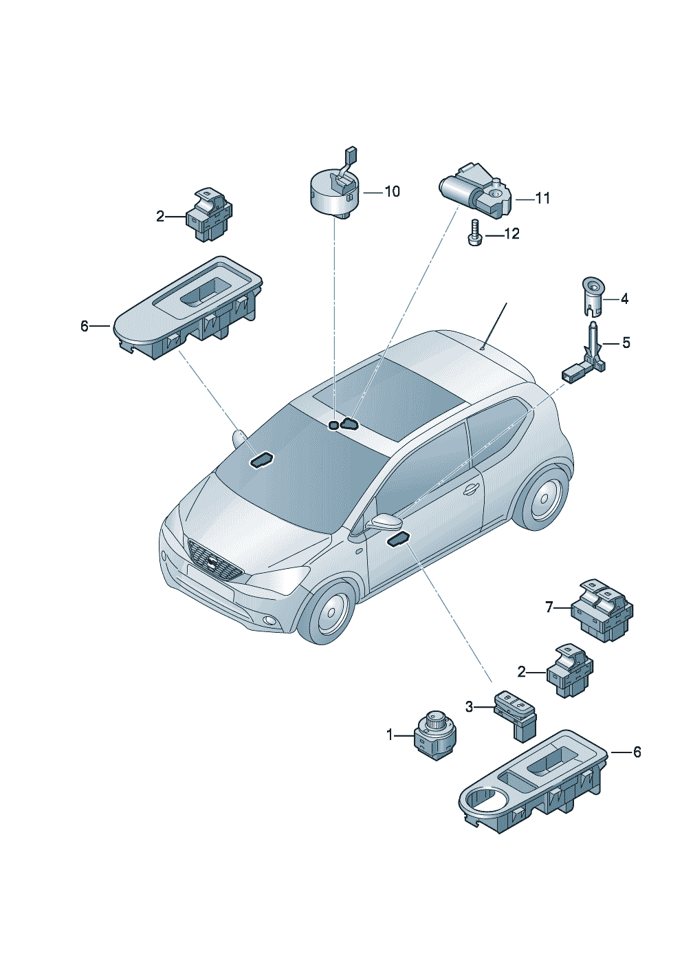 Seat Mii/e-Mii AA 车门盖板里的开关Diagram & OEM Parts (2012 - 2021