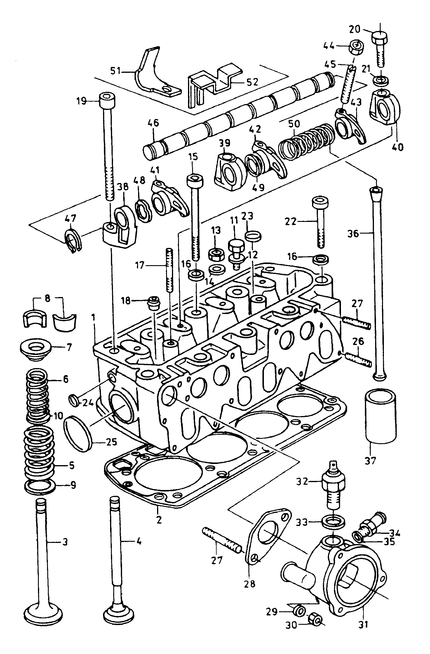 Cylinder head 04.87 - 12.89 for Skoda Sk.105/20/30/35/36/garde 1976 - 1989 Europe