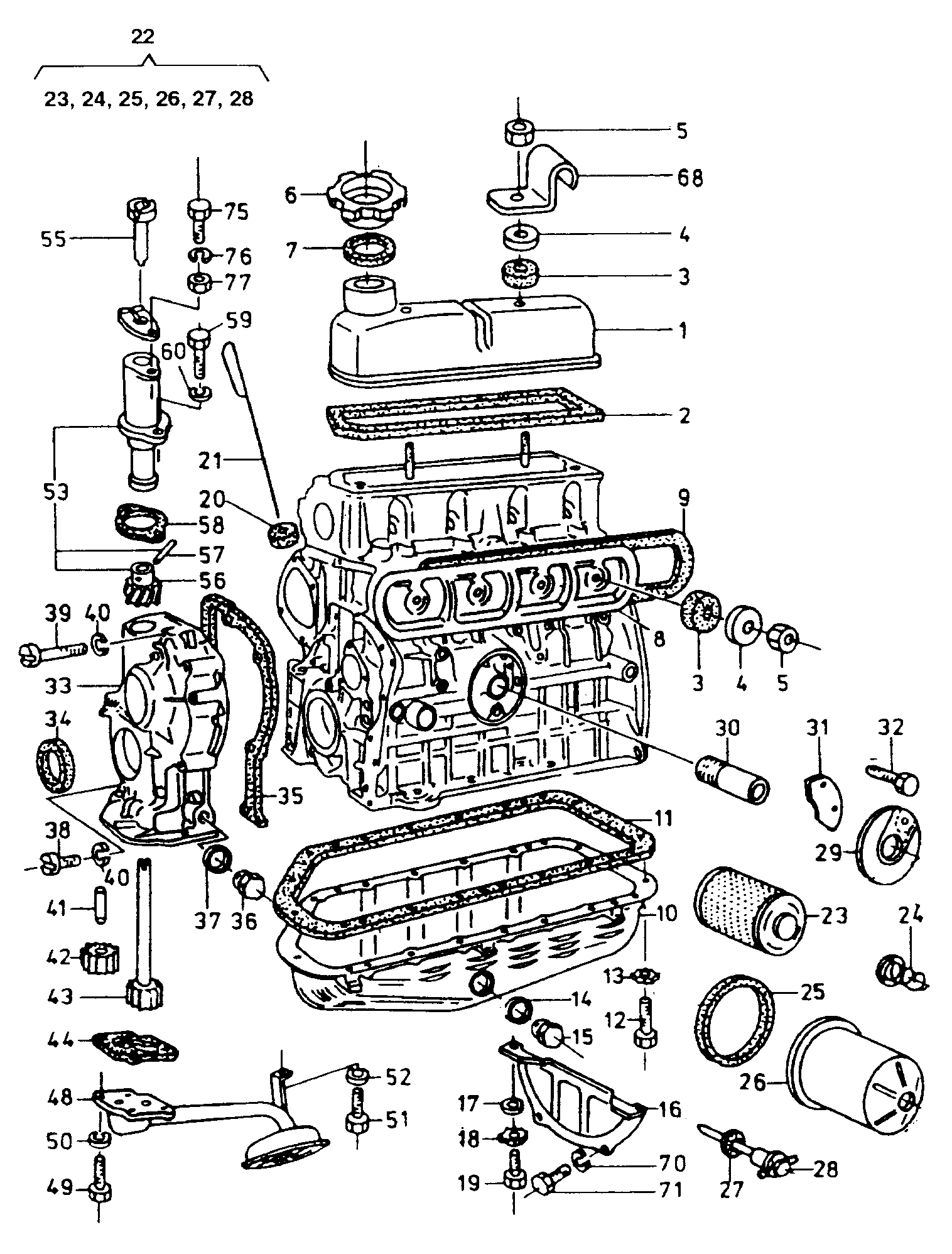 Oil pump oil sump cylinder head cover 08.76 - 07.83 for Skoda Sk.105/20/30/35/36/garde 1976 - 1989 Europe