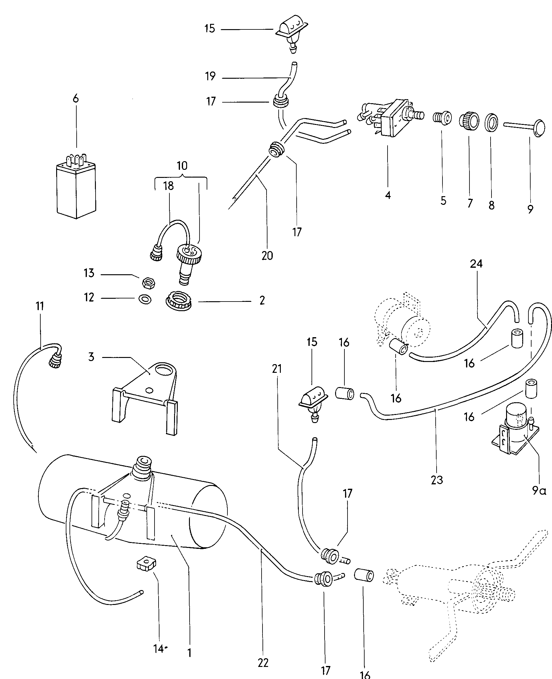 Windscreen washer system for Volkswagen Type 3 / Type 4 1968 Europa | 7zap OEM Catalogs for Finding Auto Parts by VIN and Parameters
