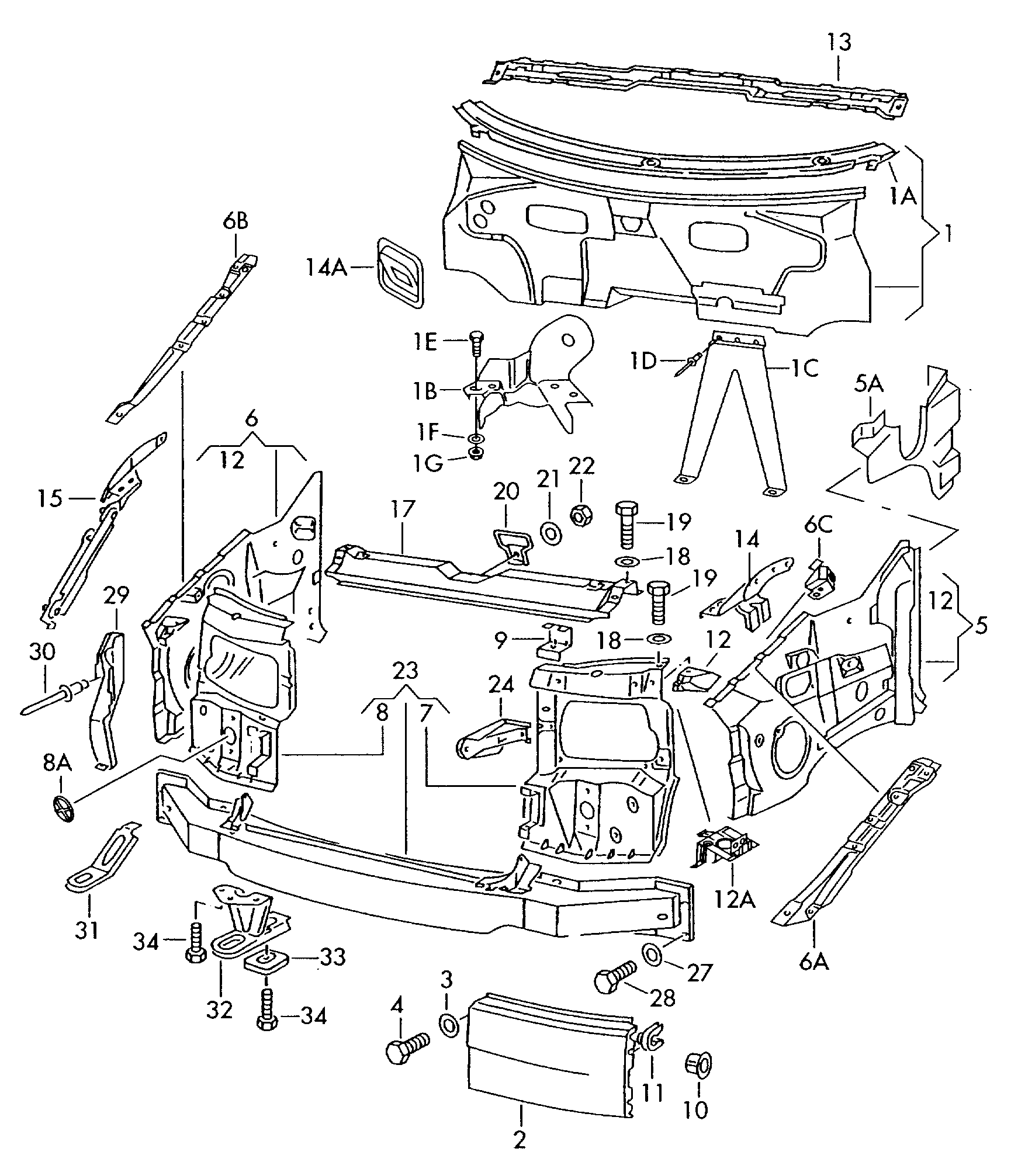 Volkswagen Transporter T4 Bodywork front part cross panel Diagram & OEM