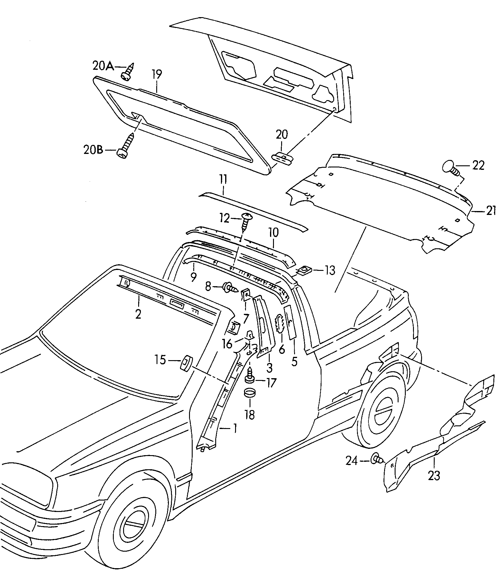 Pillar trim for Volkswagen Golf Cabriolet  A4 (Typ 1J) 2002 Europa | 7zap OEM Catalogs for Finding Auto Parts by VIN and Parameters