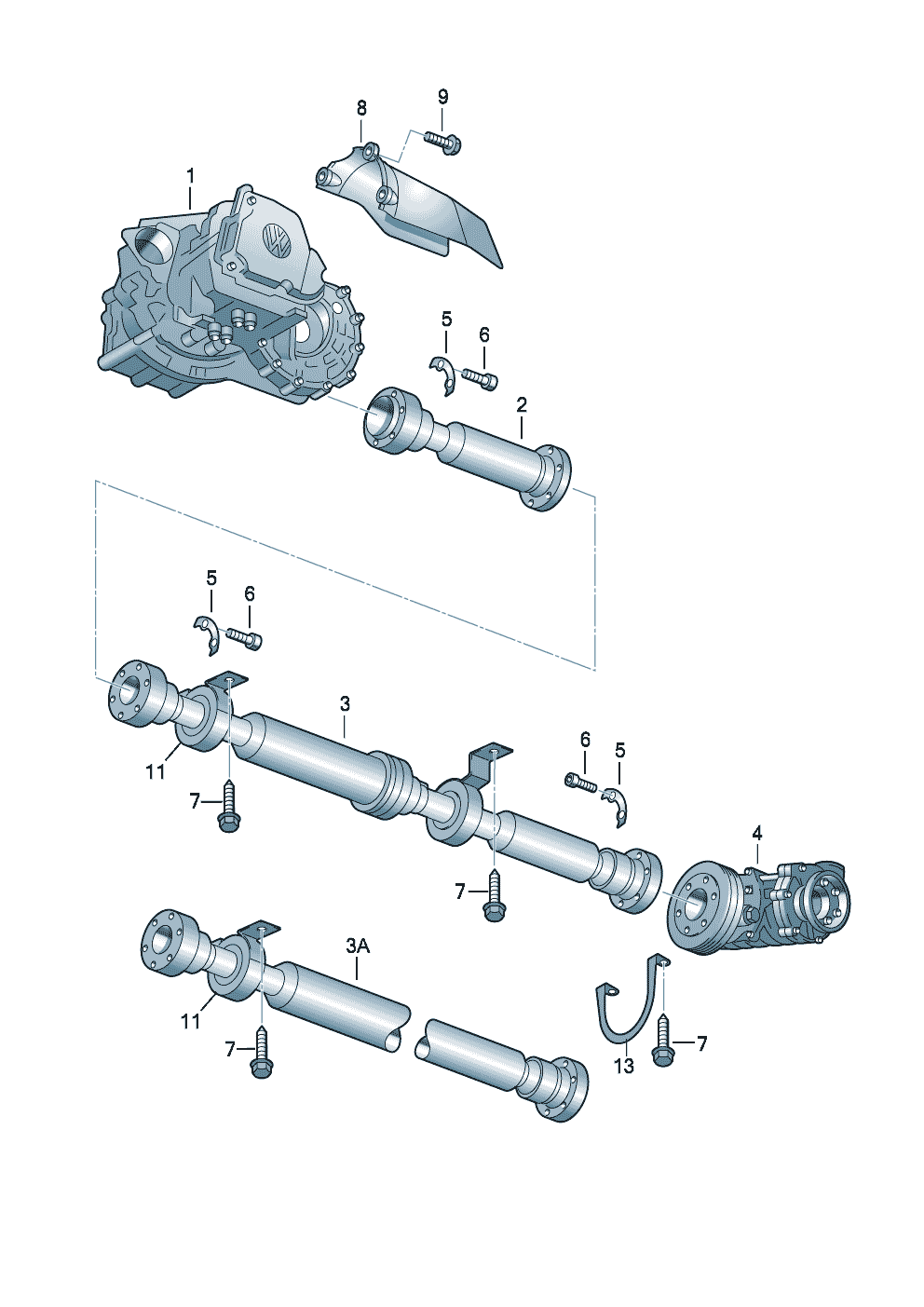 Volkswagen Transporter T5 Cardan de 2 peças com apoio intermédio peças 2003  - 2010 | ETKA México