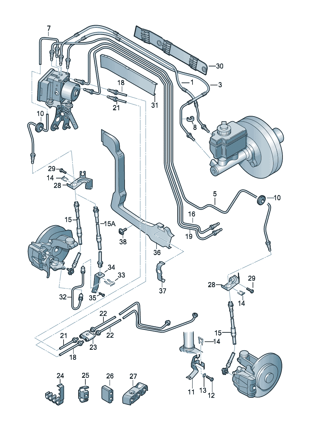 Volkswagen Jetta A5 (Typ 1K) ブレーキパイプ ブレーキホース Diagram & OEM Parts (2006 ...