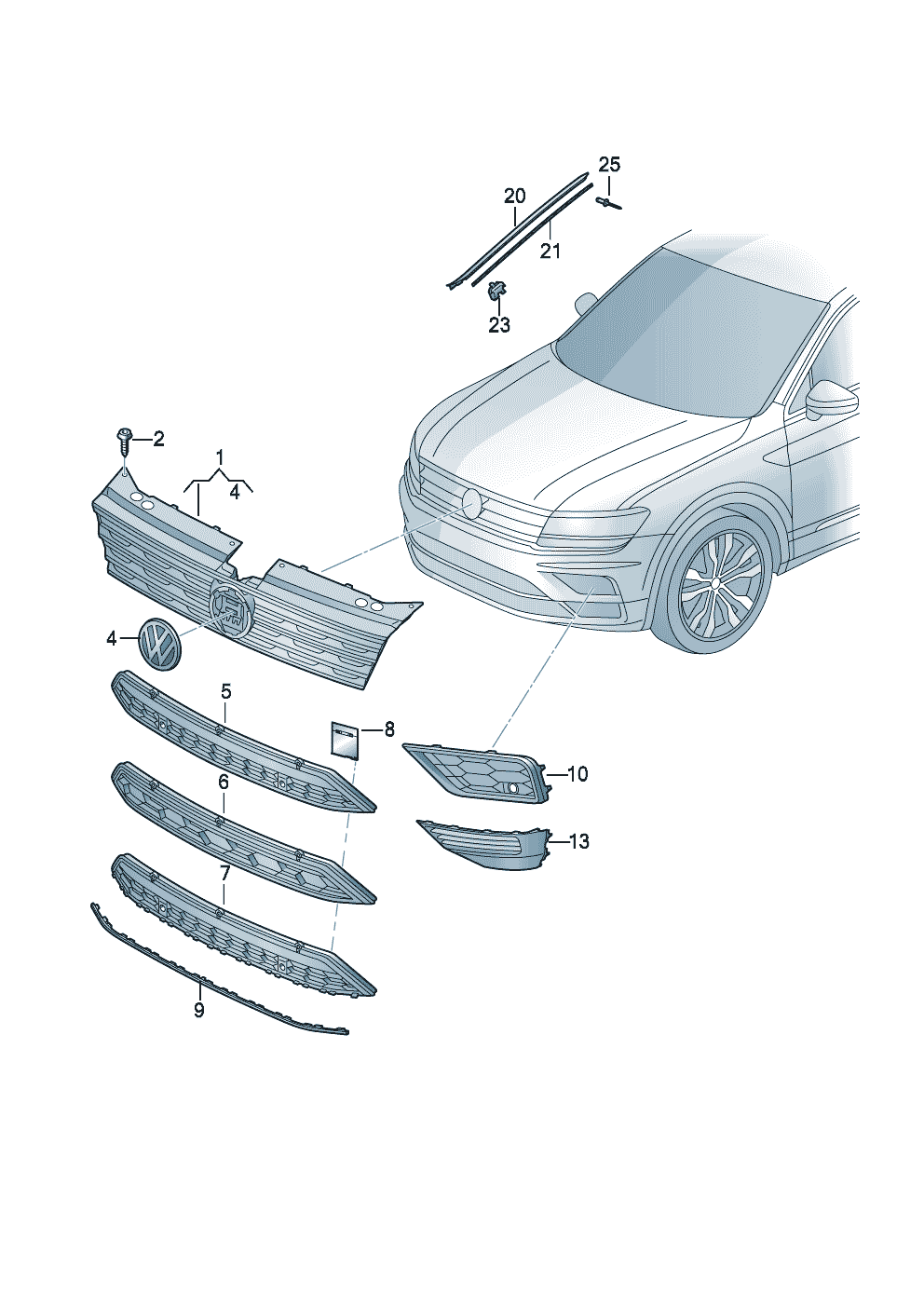 Volkswagen Tiguan AD Решётка радиатора f >> 5n-l-999 999 f >> ax-l-999 ...