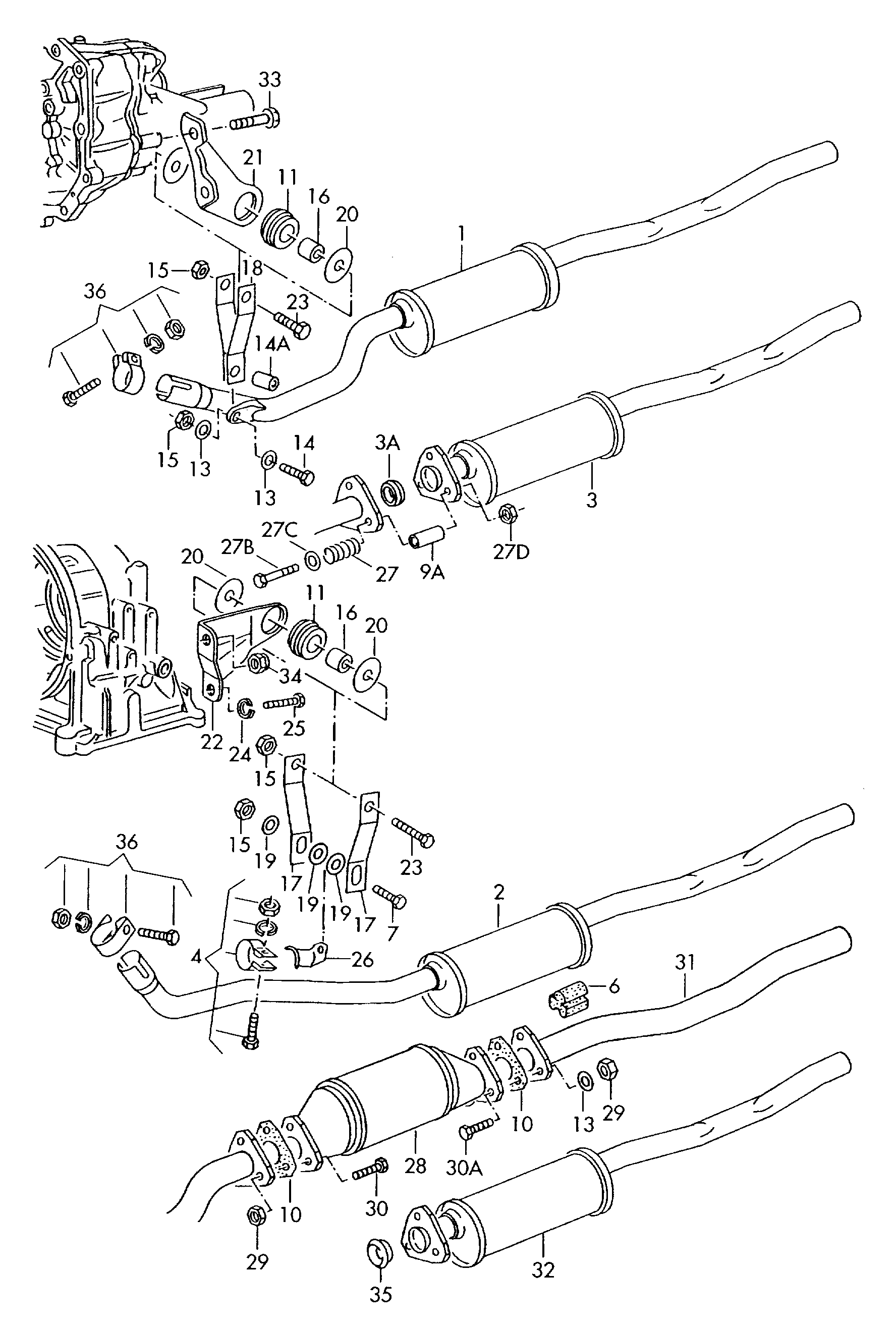 Intermediate pipeCatalytic converterFront silencer rear - Audi 4000 - a40