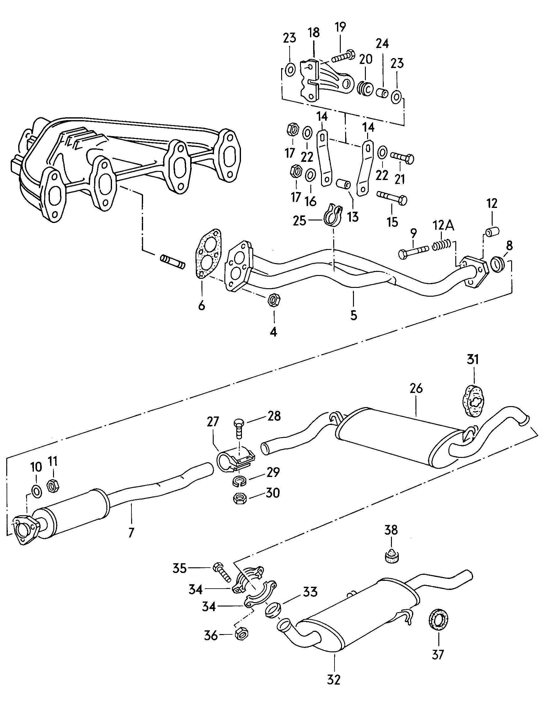 Труба системы выпуска ОГПередний глушительСредний глушительЗадний глушитель передн. - Audi 80/90/Avant - a80