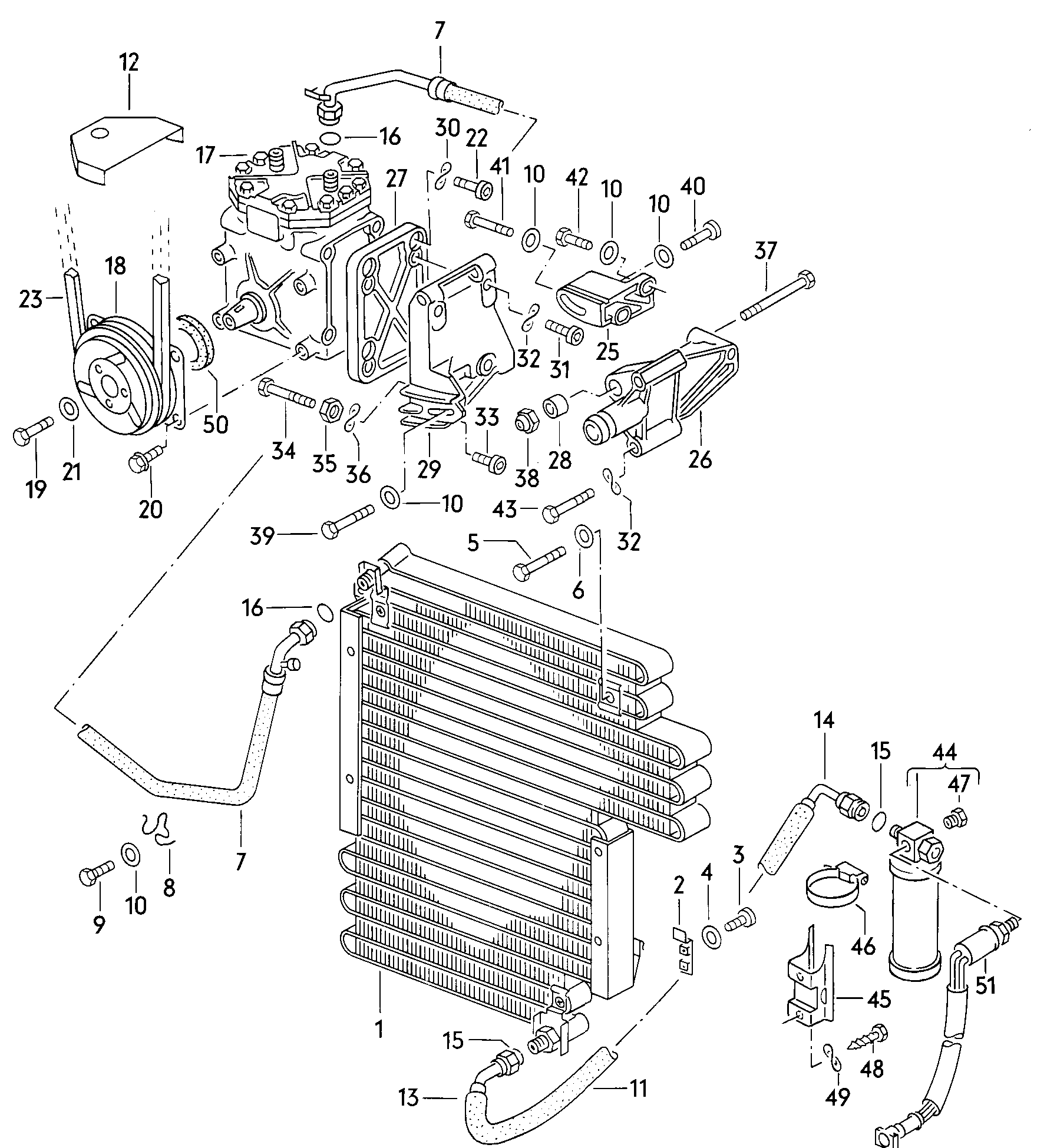 A/C condenserA/C compressorfluid container with<br>connecting parts  - Audi 4000 - a40