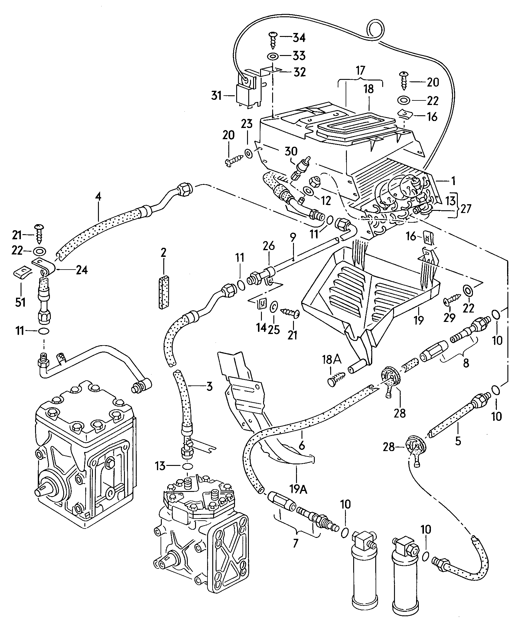 evaporator with connect. parts            lhd - Audi 80/90/Avant - a80