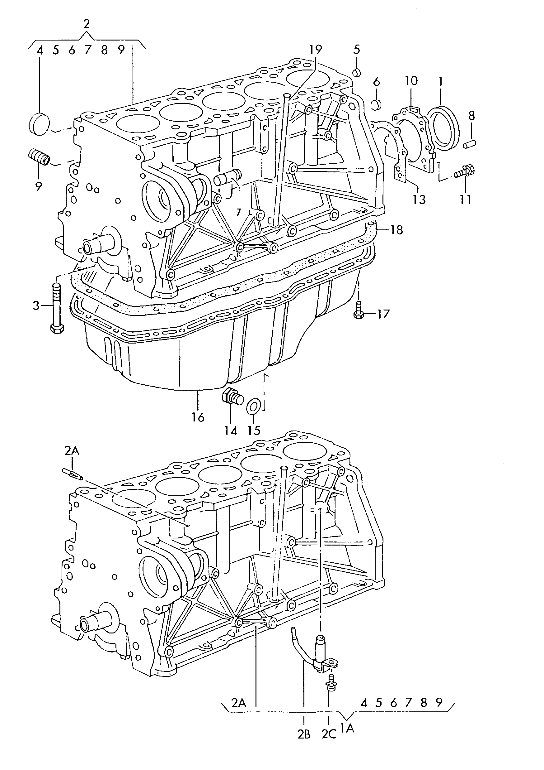 blok silnika z tlokamimiska olejowa 2,0 l - Audi 100/Avant - a100