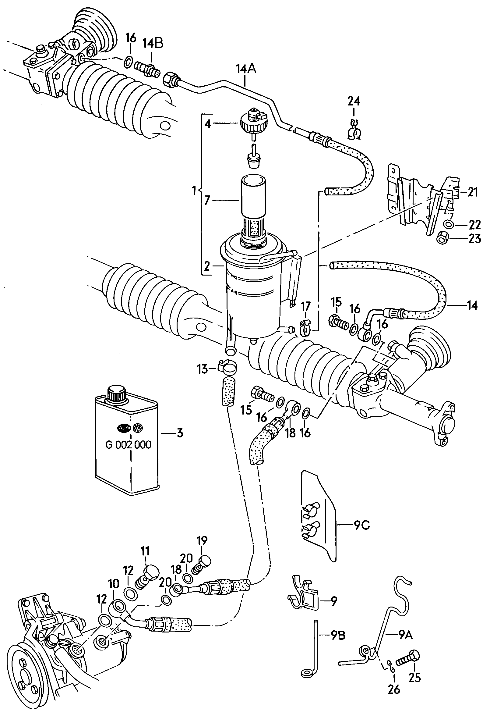 deposito aceite y piezas<br>conexion, tubos flex.  - Audi 100/Avant - a100