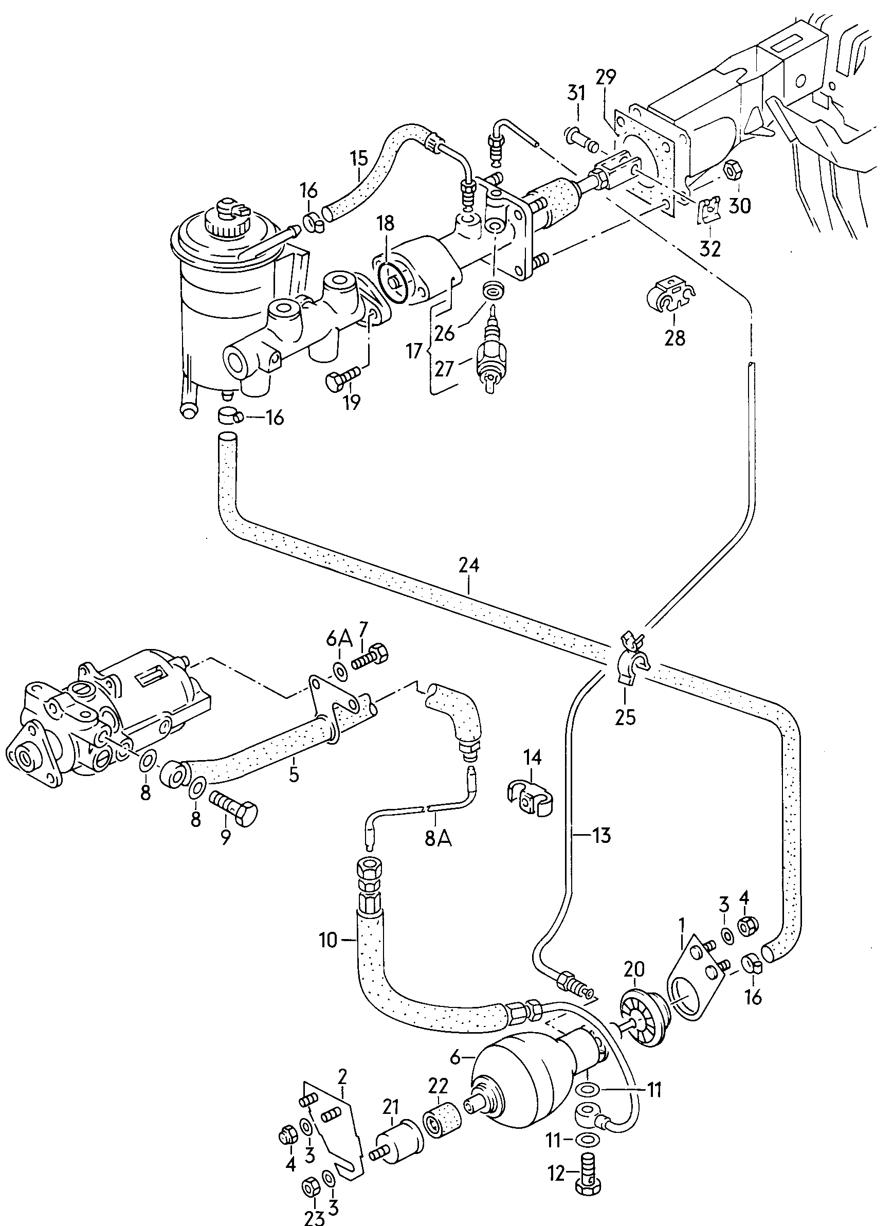 Усилитель тормозного привода<br>(гидравлич.), ресивер и соеди-<br>нительные детали  - Audi 200 - a200