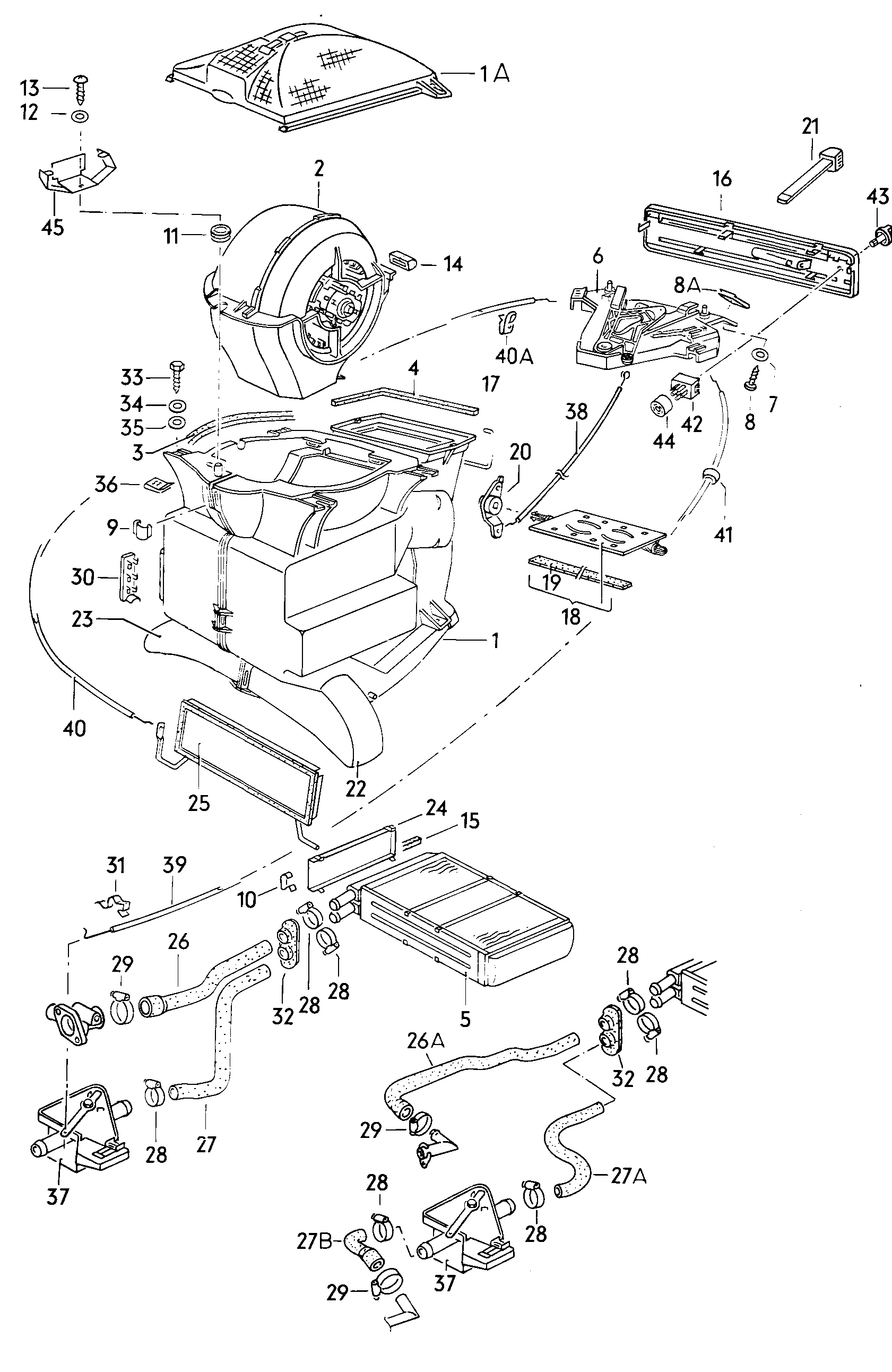 ВентиляторТеплообменникРегулятор отопителя<br>и приточной вентиляцииБлок заслонок  - Audi Coupe - aco
