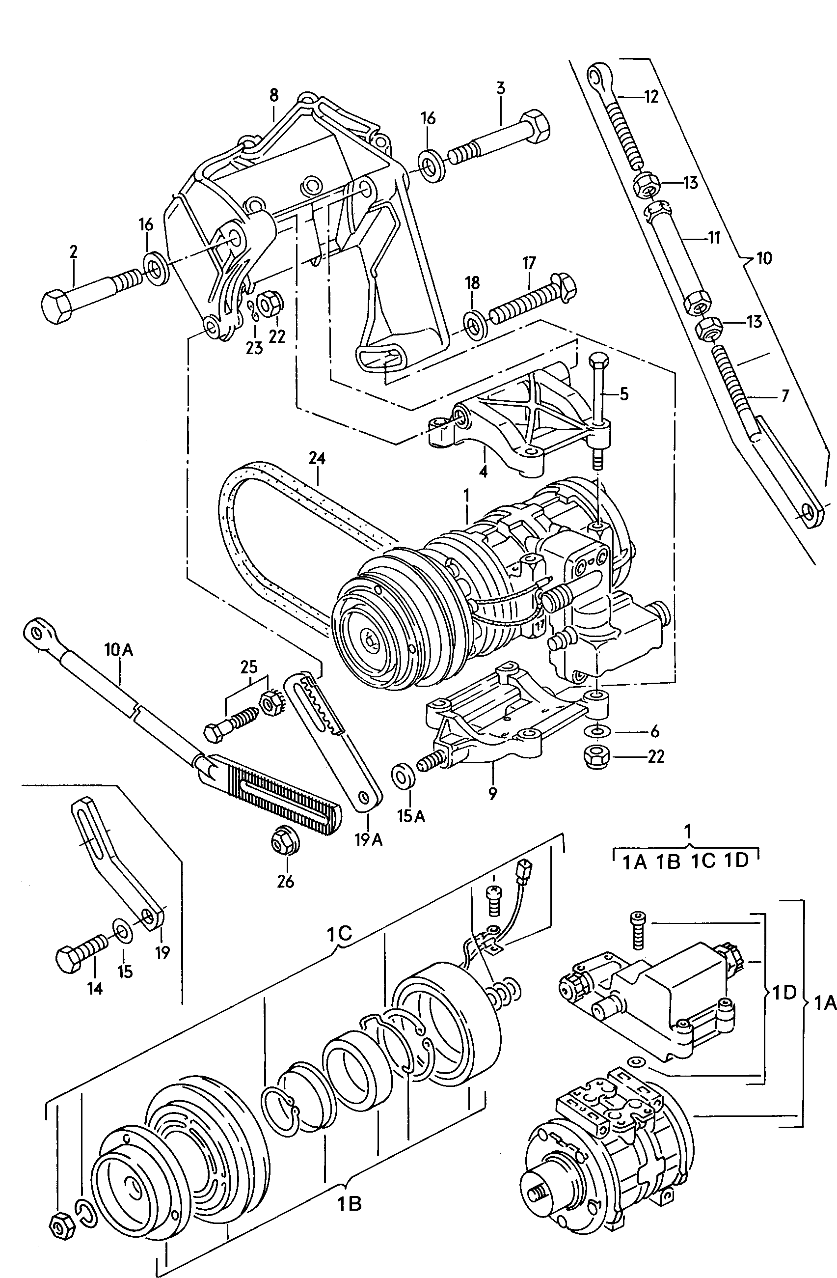 Compresseur de climatiseurpieces de fixation et de<br>raccord p. compresseur  - Audi 100/Avant - a100