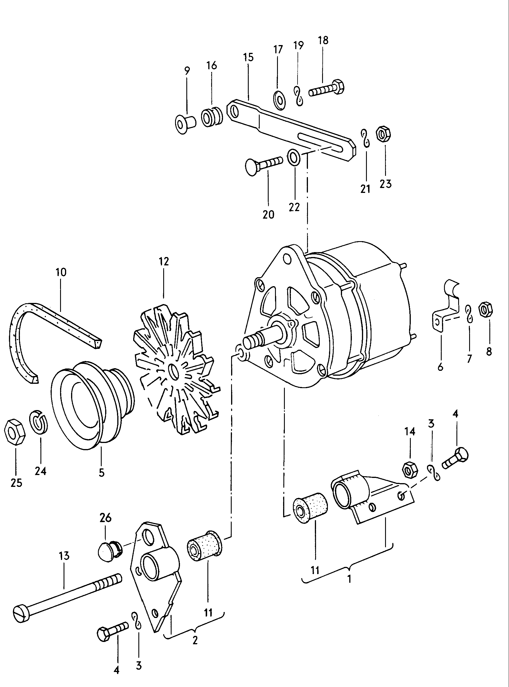 connecting and mounting parts<br>for alternator 1.6ltr. - Audi 100/Avant - a100
