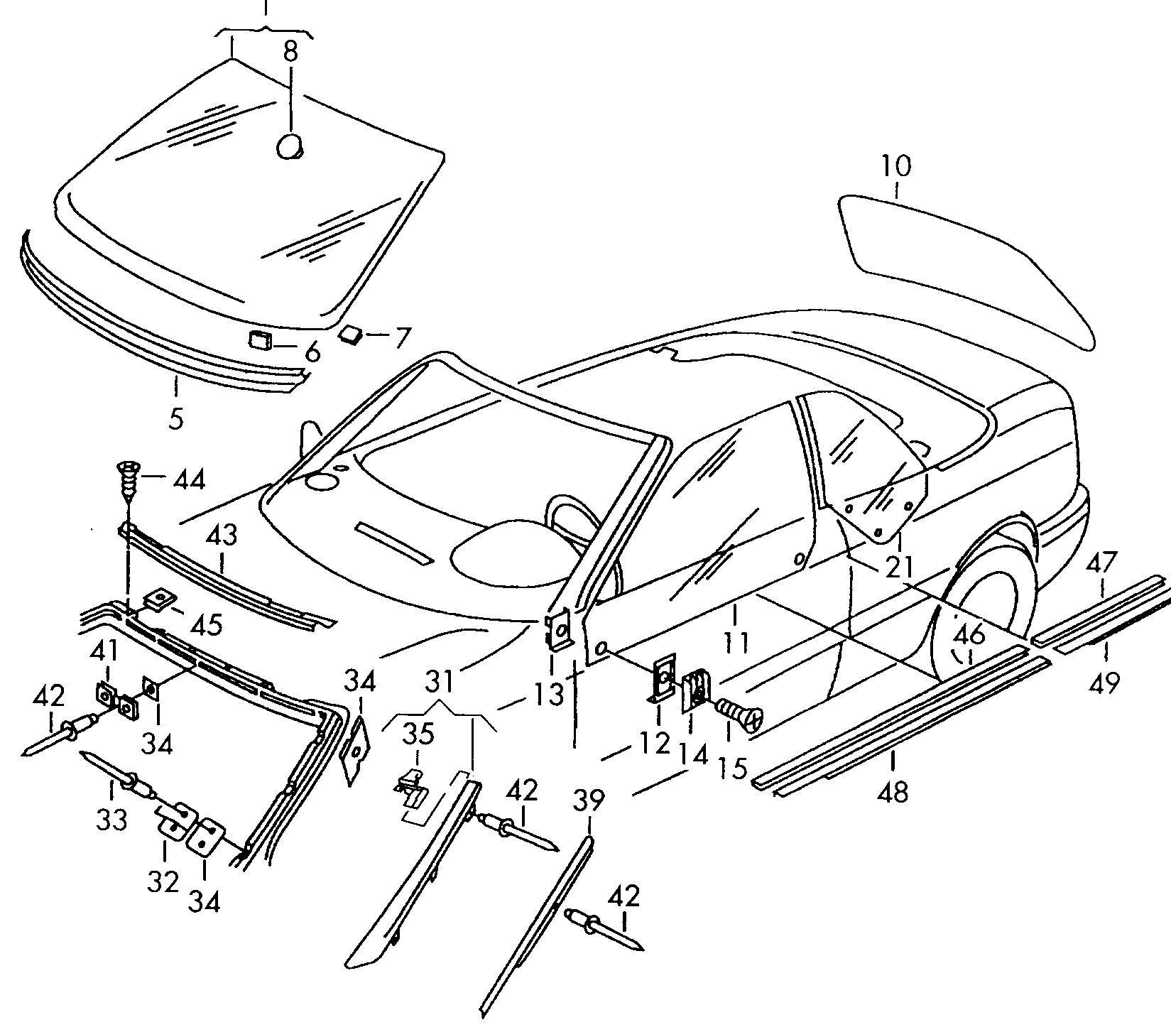 Listwa ozdobna wnęki szyby zewnatrz - Audi Cabriolet - aca