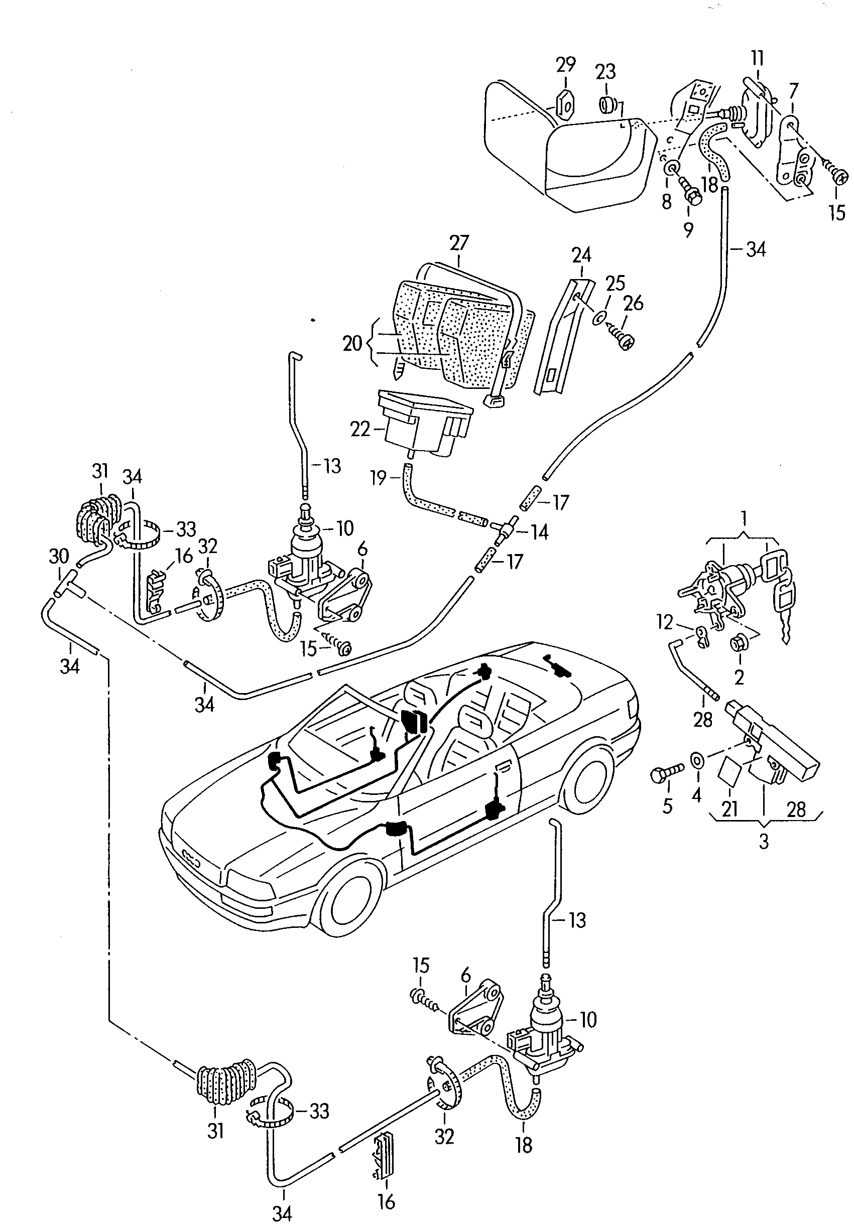 Merkezi kilitleme  - Audi Cabriolet - aca