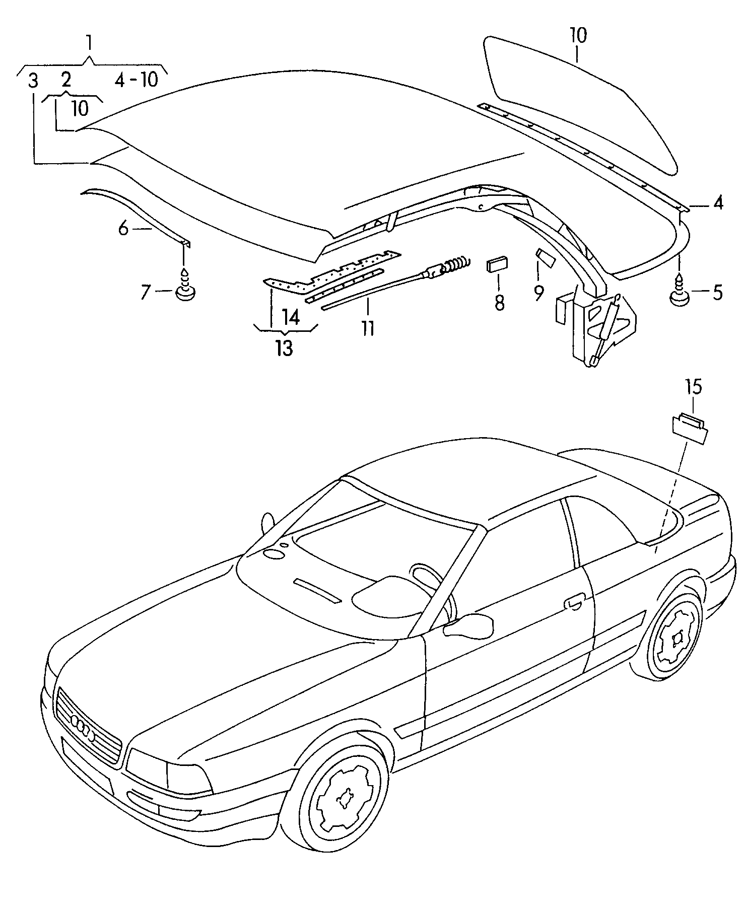 Verdeckgestell mit Bezug und<br>VerdeckhimmelHeckscheibe  - Audi Cabriolet - aca