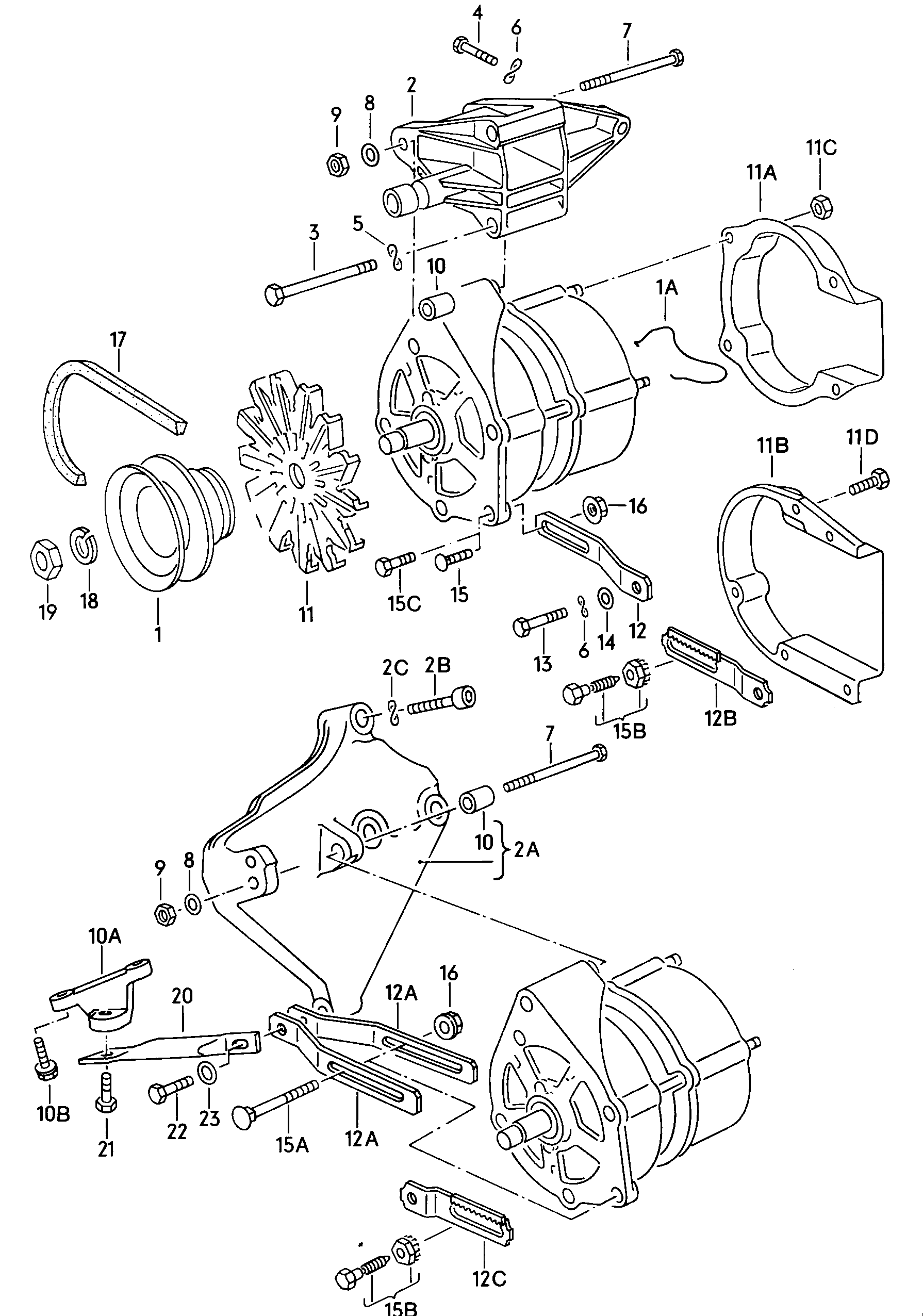 connecting and mounting parts<br>for alternator  - Audi 4000 - a40