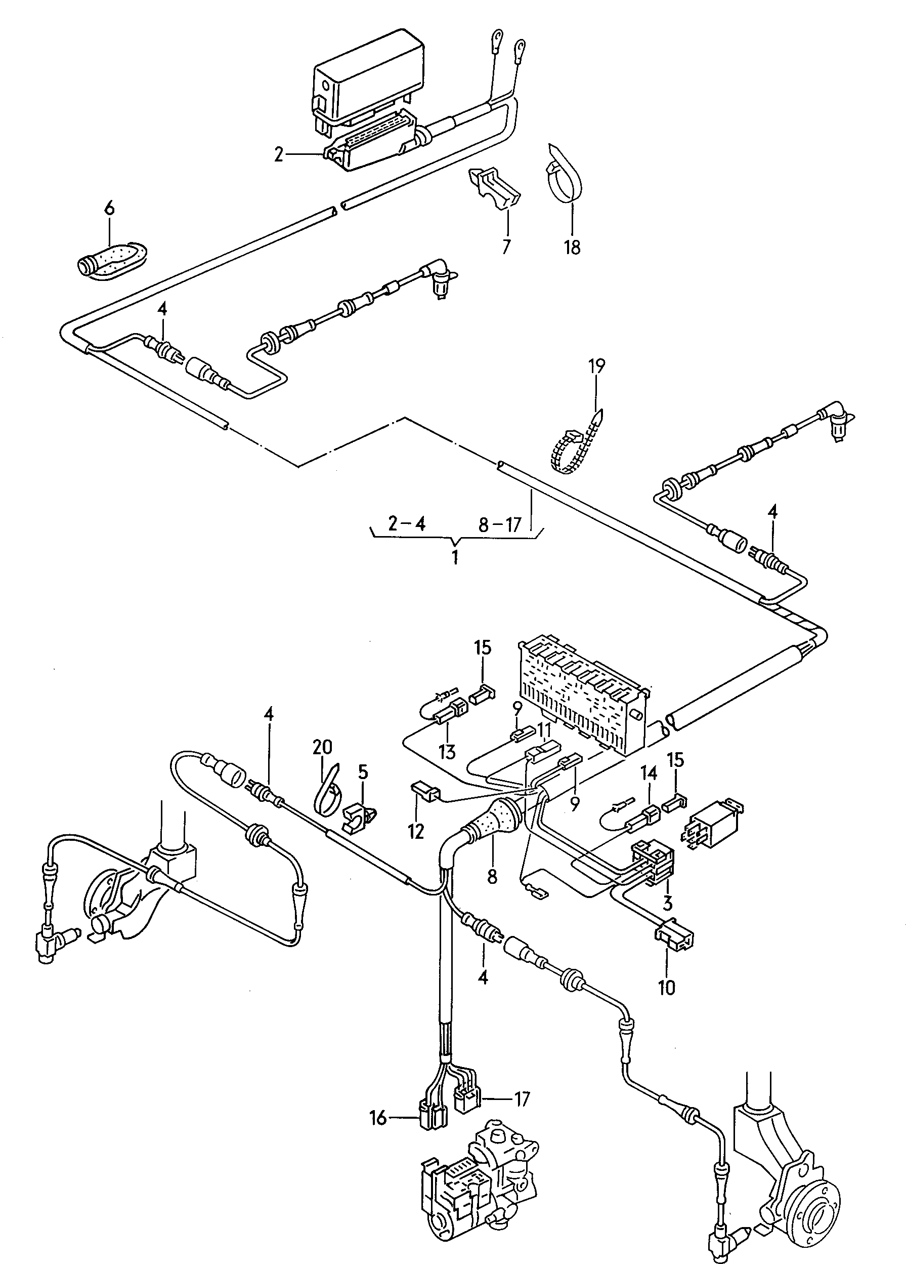 wiring harness for anti-lock<br>brakesystem             -abs-             see illustration:  128-060 - Audi Coupe - aco