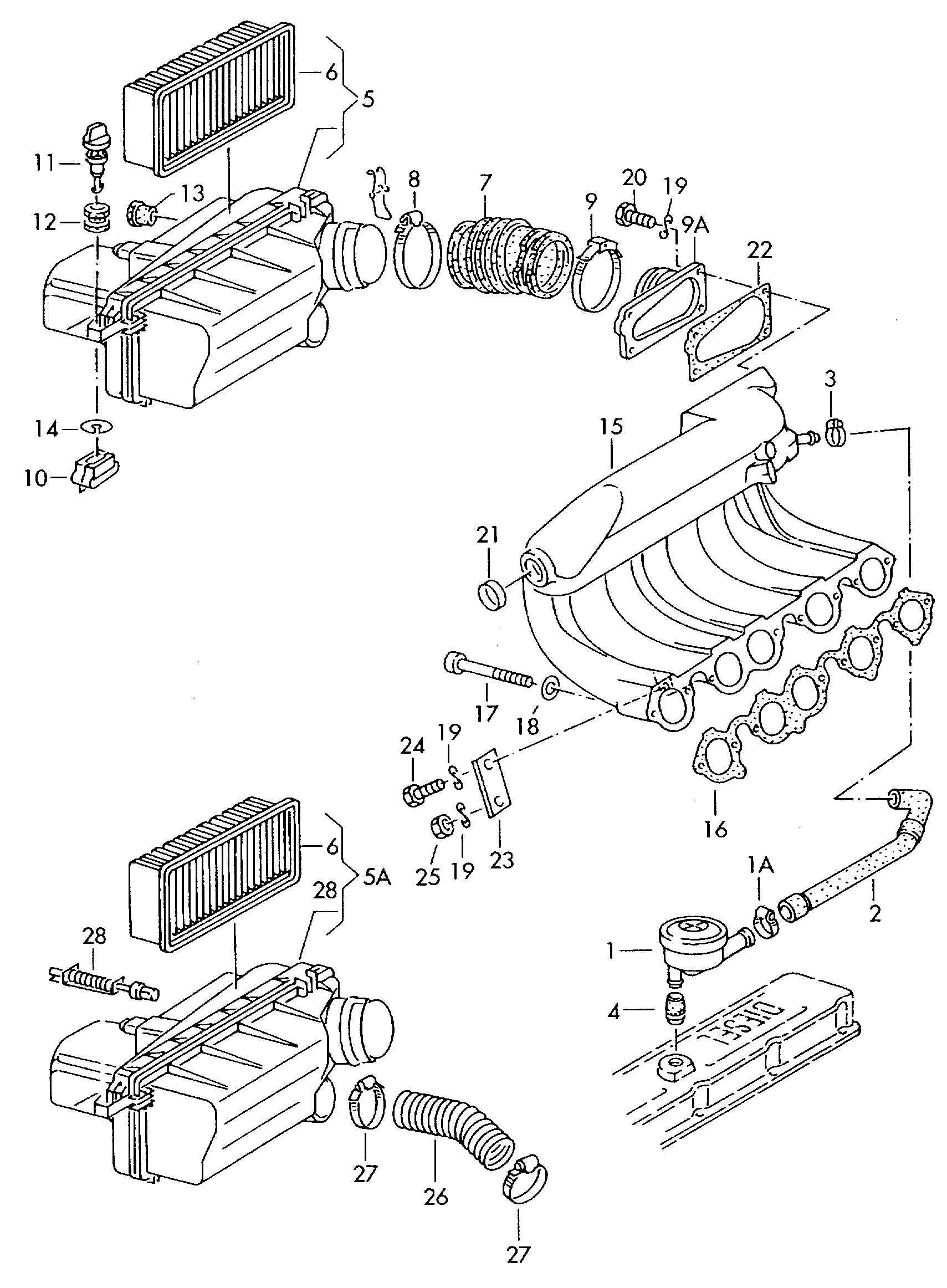 Воздушный фильтрКлапан регулировки давленияПатрубок впускного тракта 2,0 л. - Audi 100/Avant - a100
