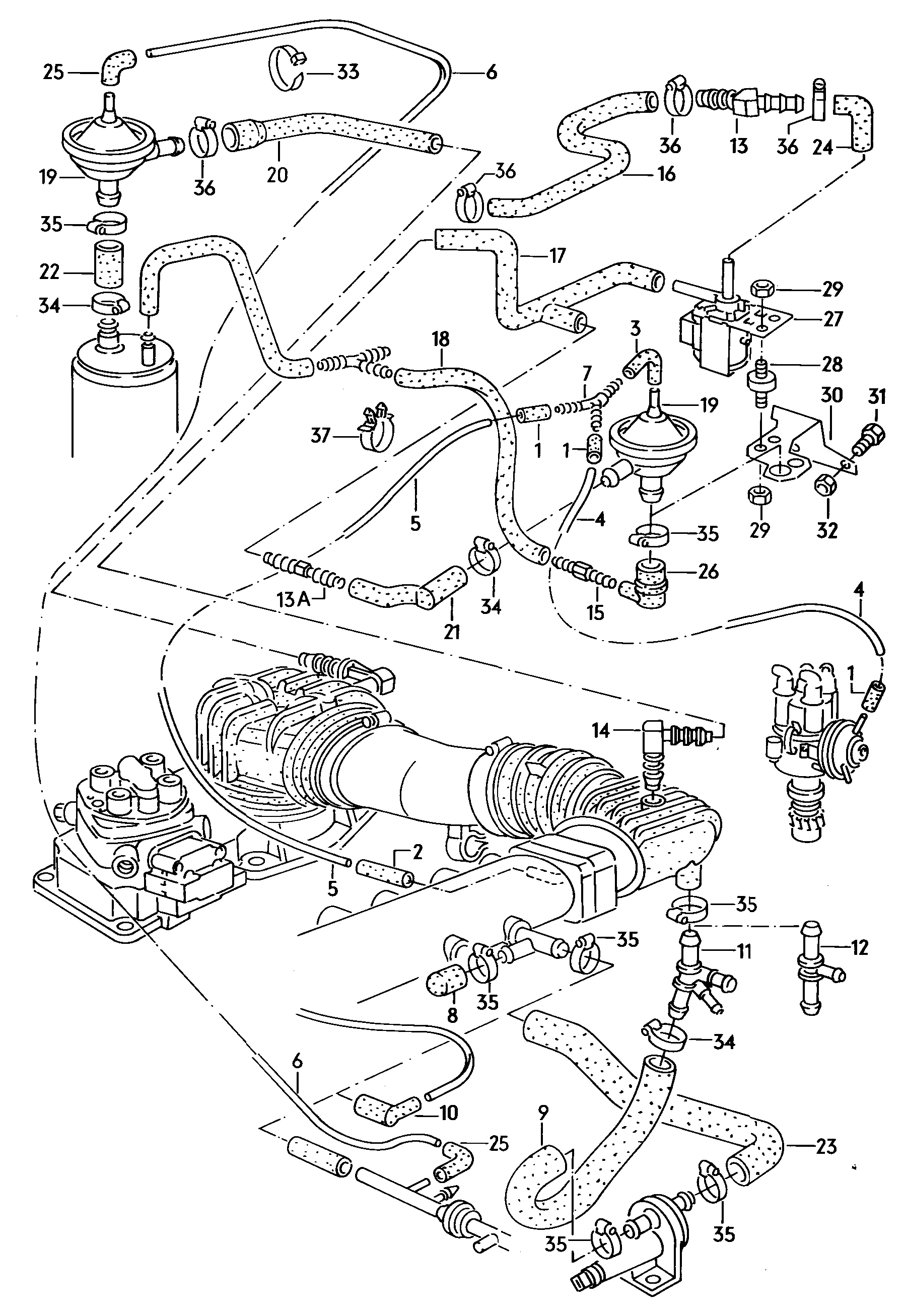 vacuum hoses with<br>connecting parts 1.8ltr. - Audi 100 quattro - a10q
