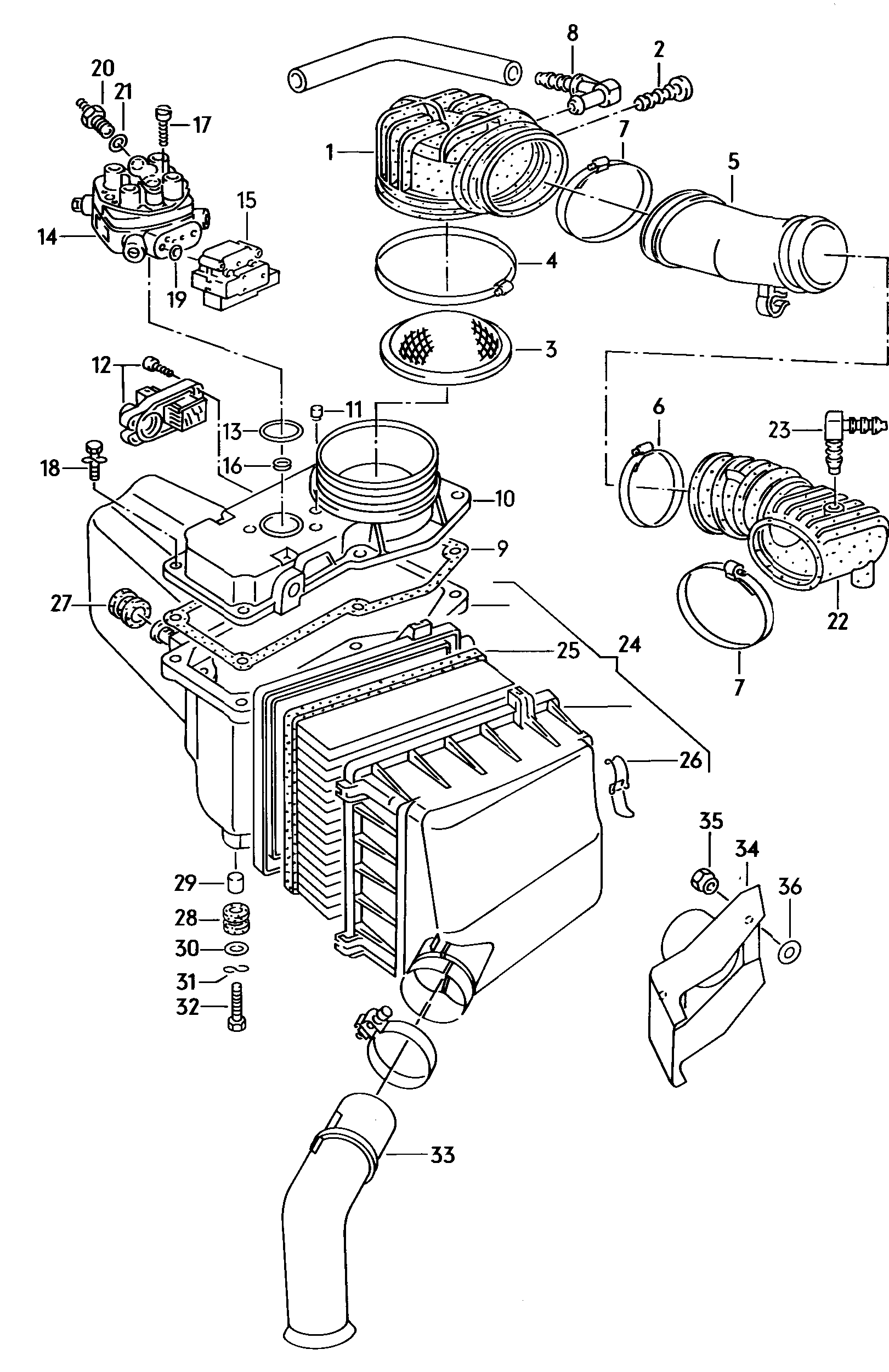 medidor caudal airedosificador  combustibleFiltro de aire con piezas de<br>conexion 1,8l - Audi 100/Avant - a100