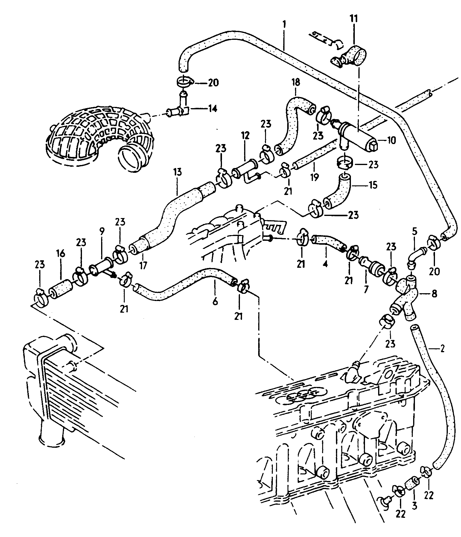 Вентиляционный шлангПрокачной штуцерУправляющий клапан  - Audi 200/Avant quattro - a20q
