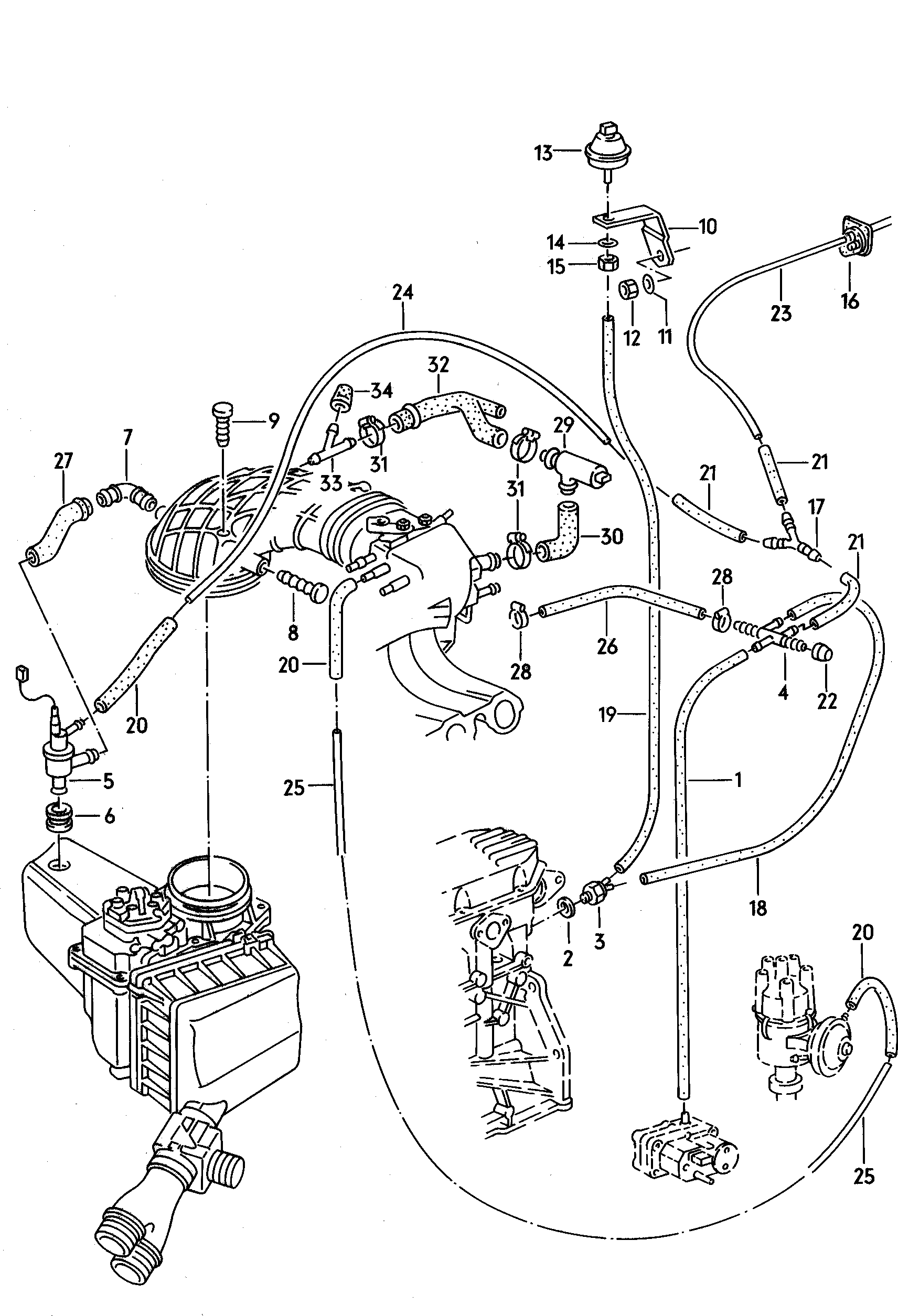 vacuum hoses with<br>connecting partscontrol valve 2.2ltr. - Audi 100 quattro - a10q