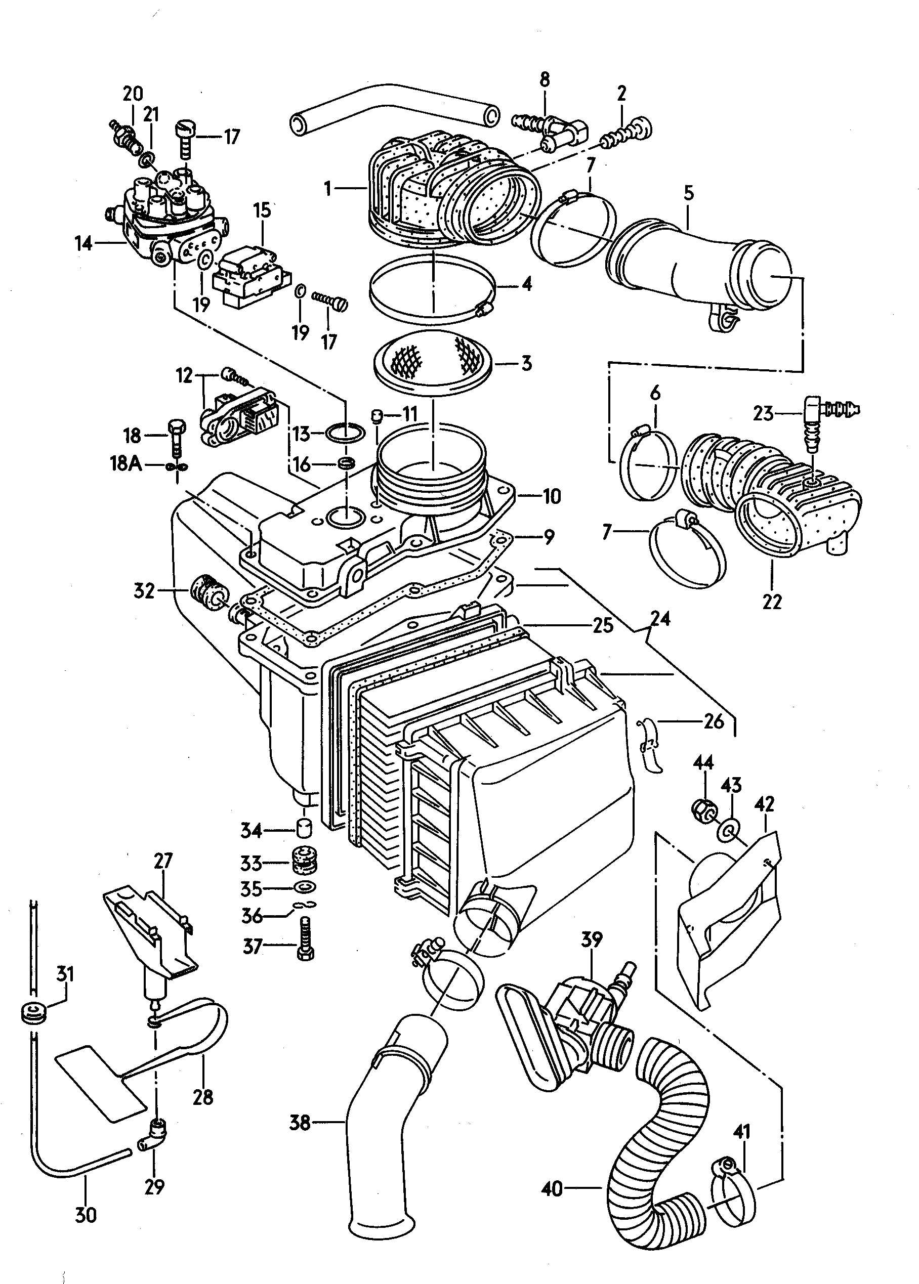 LuftmengenmesserKraftstoffmengenteilerLuftfilter mit Anschluss-<br>teilen 1,8Ltr. - Audi 100/Avant quattro - a10q