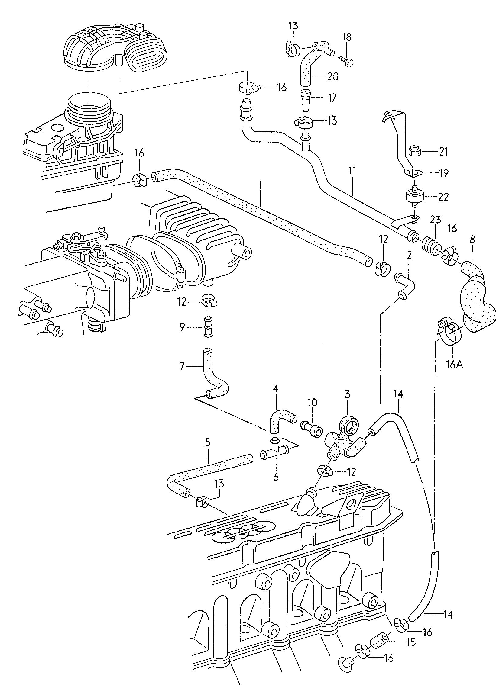 Вентиляция<br>клапанной крышки 2,0-2,3 л. - Audi 80/90/Avant - a80