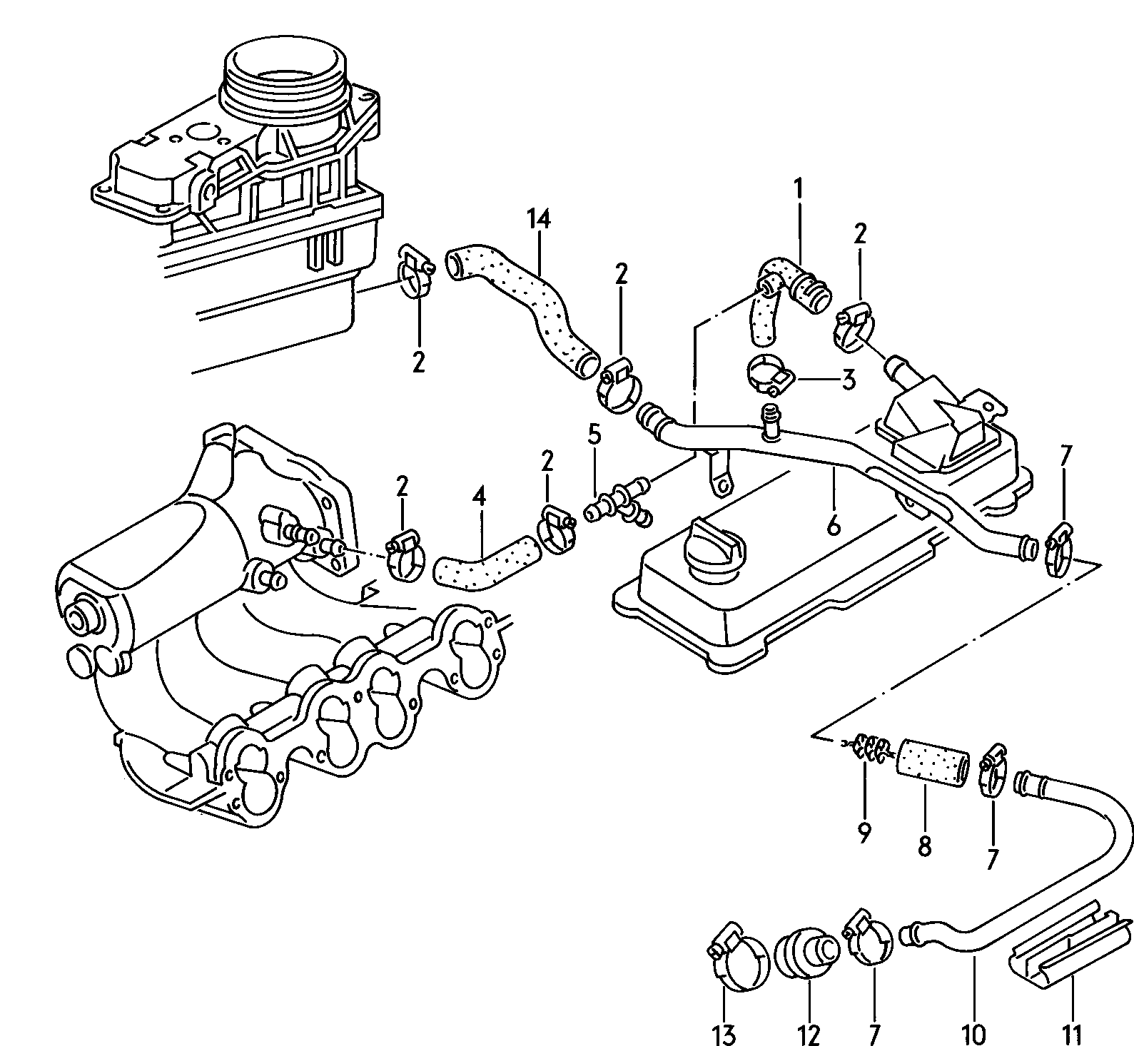 Entlüftung für Zylinderkopf-<br>haube 2,0Ltr. - Audi 80/90/Avant - a80