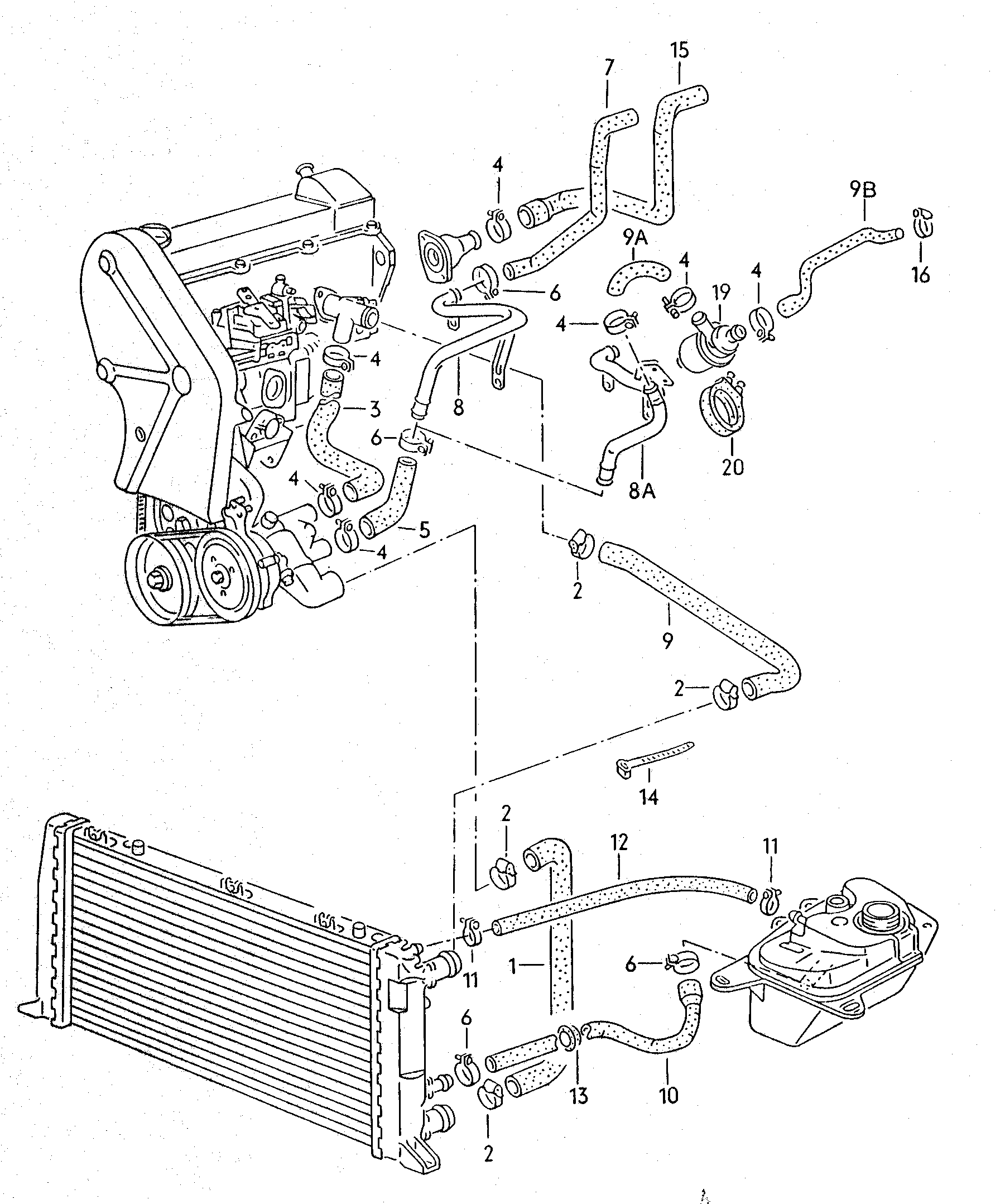 Kühlmittelschläuche und<br>RohreZusatzkühlmittelpumpe 1,6Ltr. - Audi 80/90/Avant - a80