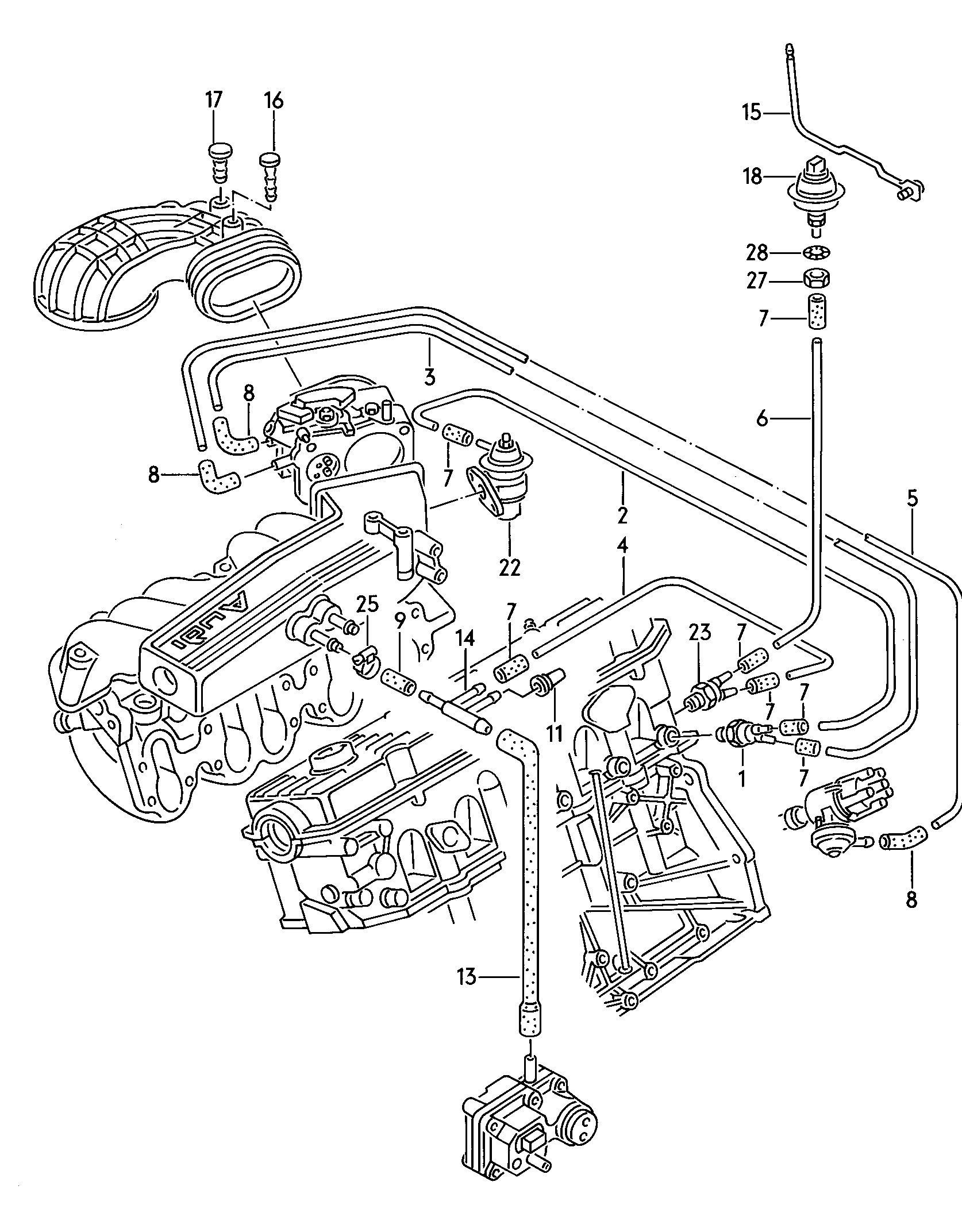 instalacja podcisnieniadla pojazdów bez<br>katalizatora 2,0 l - Audi 80/90/Avant - a80
