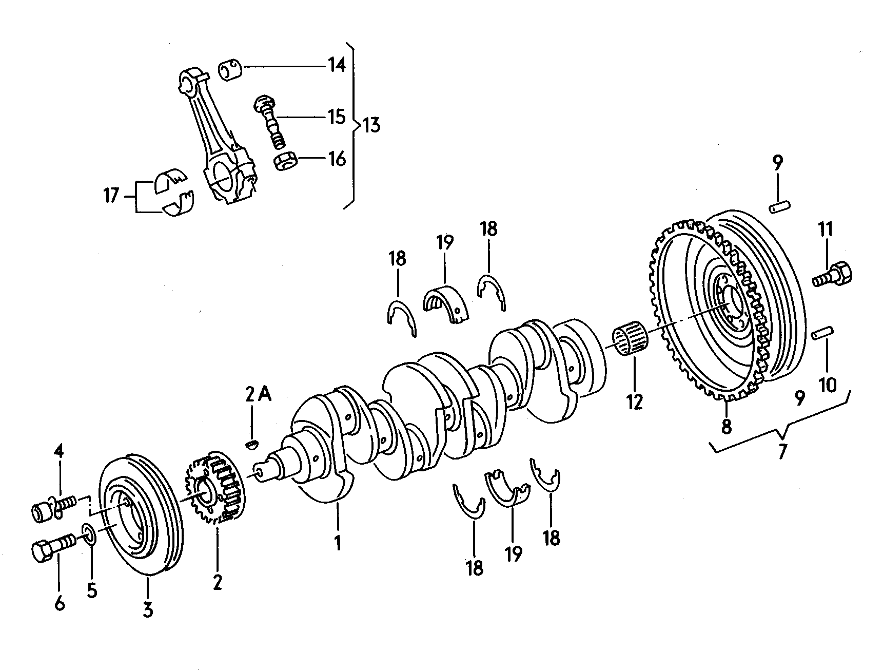 Crankshaftconrodflywheelv-belt pulley 1.8-2.0Ltr. - Audi 80/90 quattro - a80q