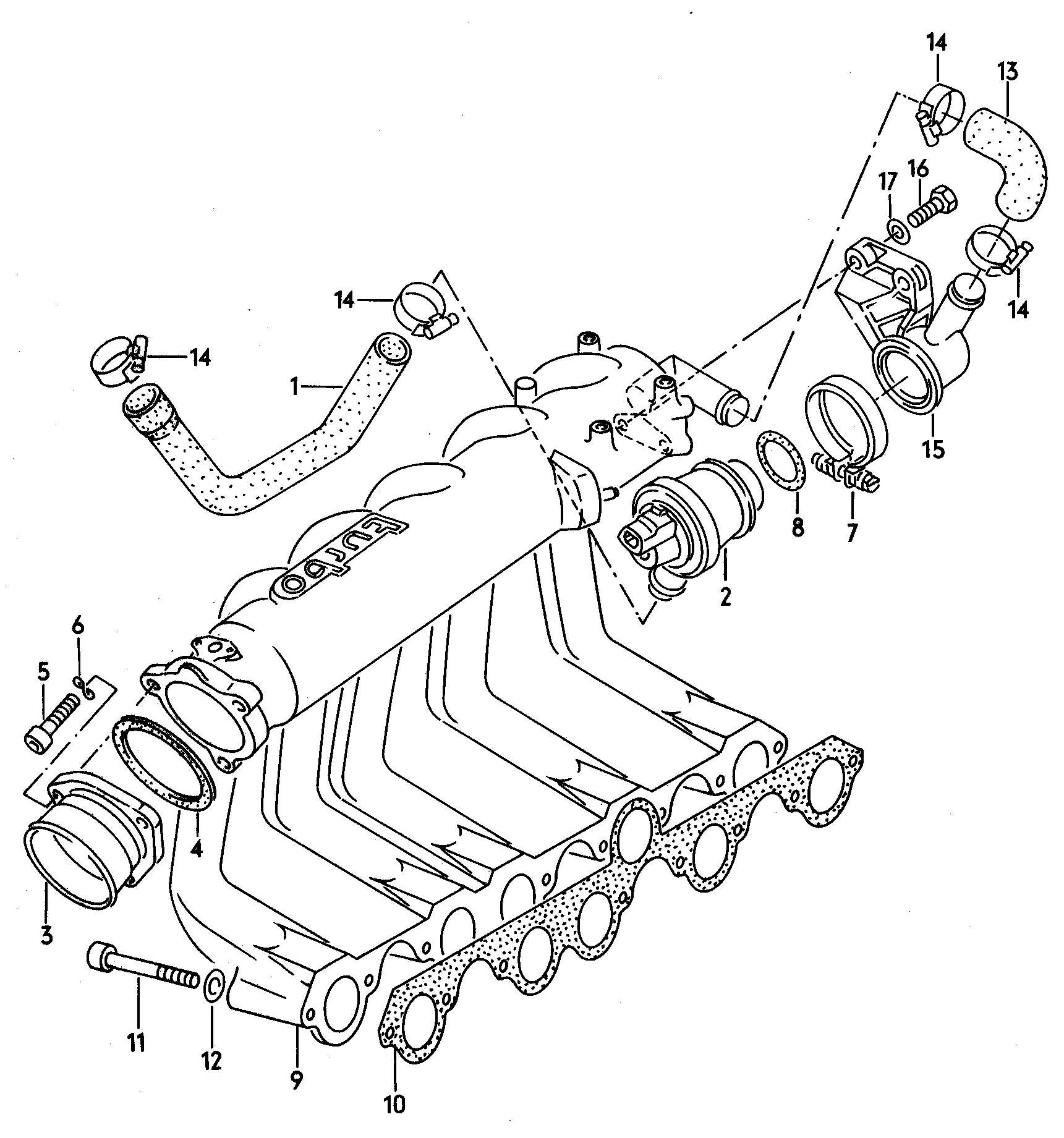 Патрубок впускного трактаРегулятор избыточного давления 2,0 л. - Audi 100/Avant - a100