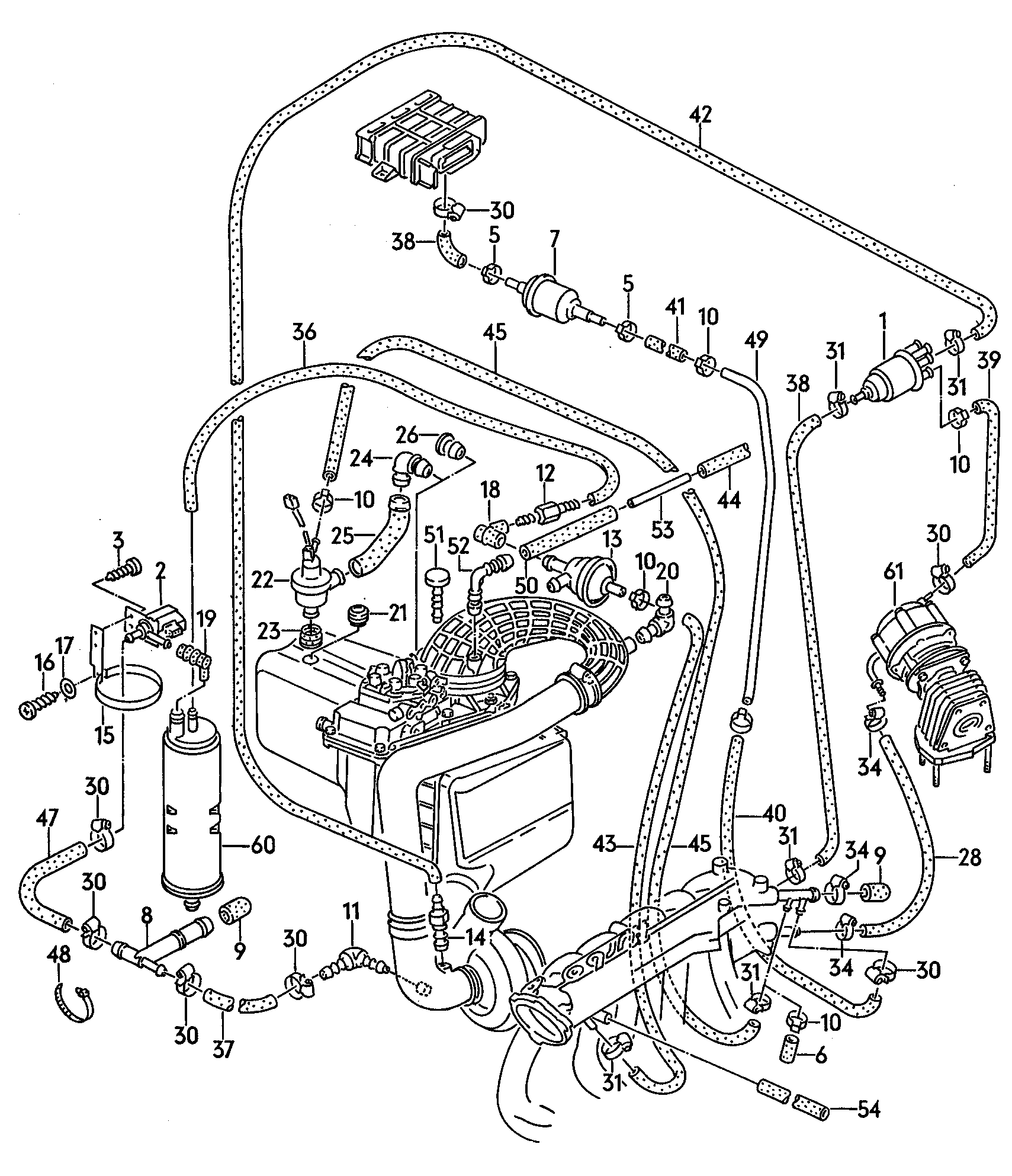 vacuum hoses with<br>connecting parts<br> F 44-J-200 100>> F 44-J-200 100>> 44-K-038 261  - Audi 200/Avant quattro - a20q