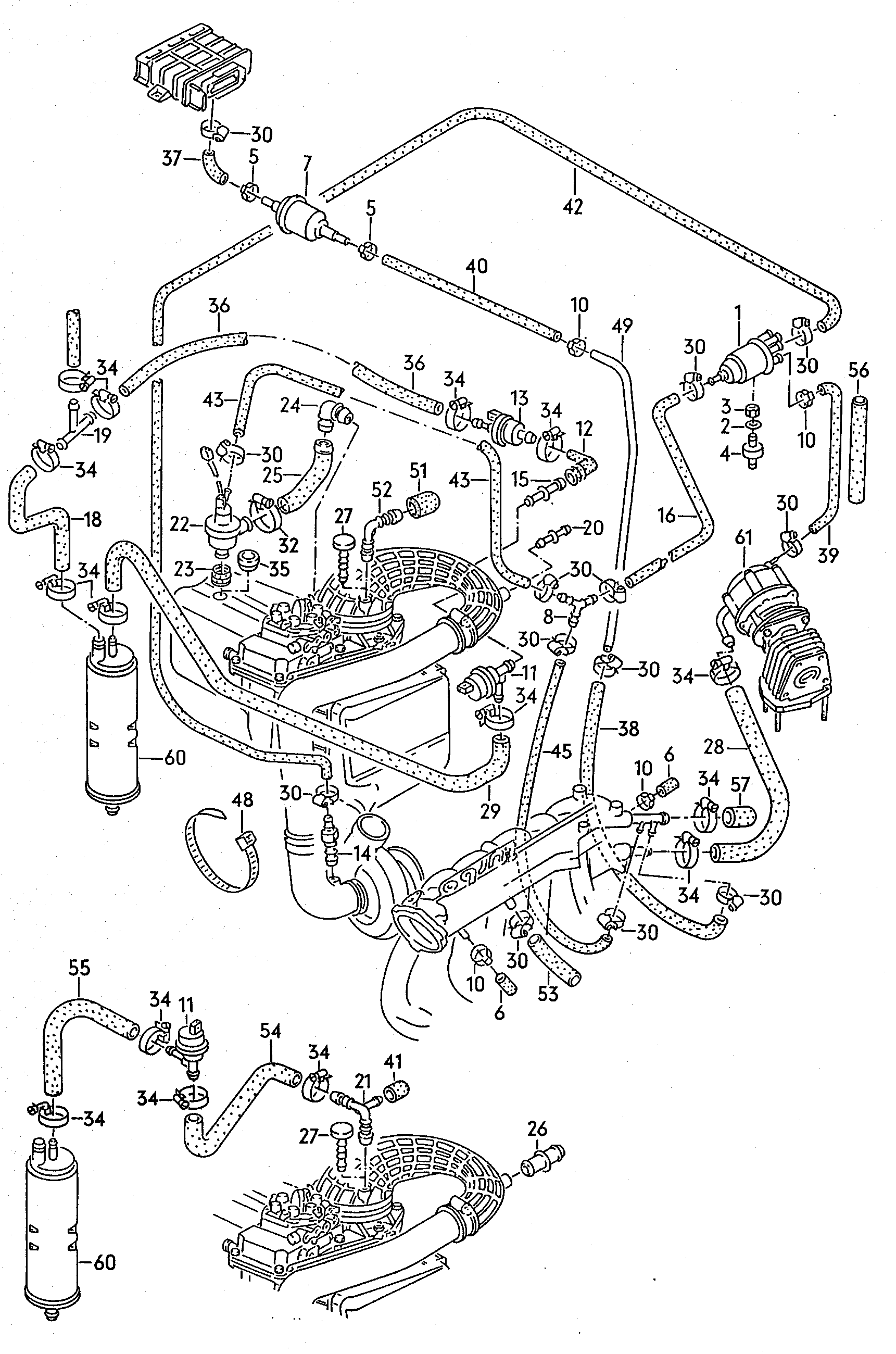 vacuum hoses with<br>connecting parts<br> F 44-K-038 262>>  - Audi 100/Avant quattro - a10q