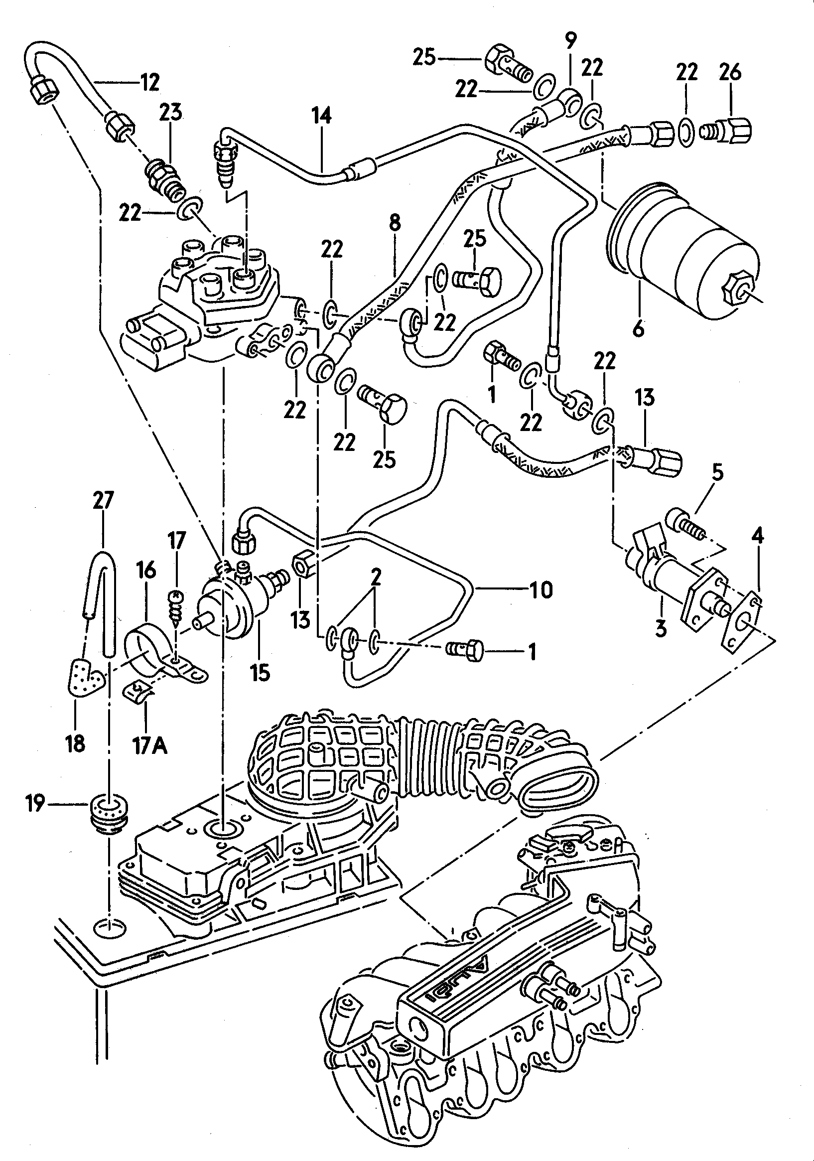 Пусковая форсункаРегулятор давленияТопливопровод 2,0 л. - Audi 100/Avant - a100