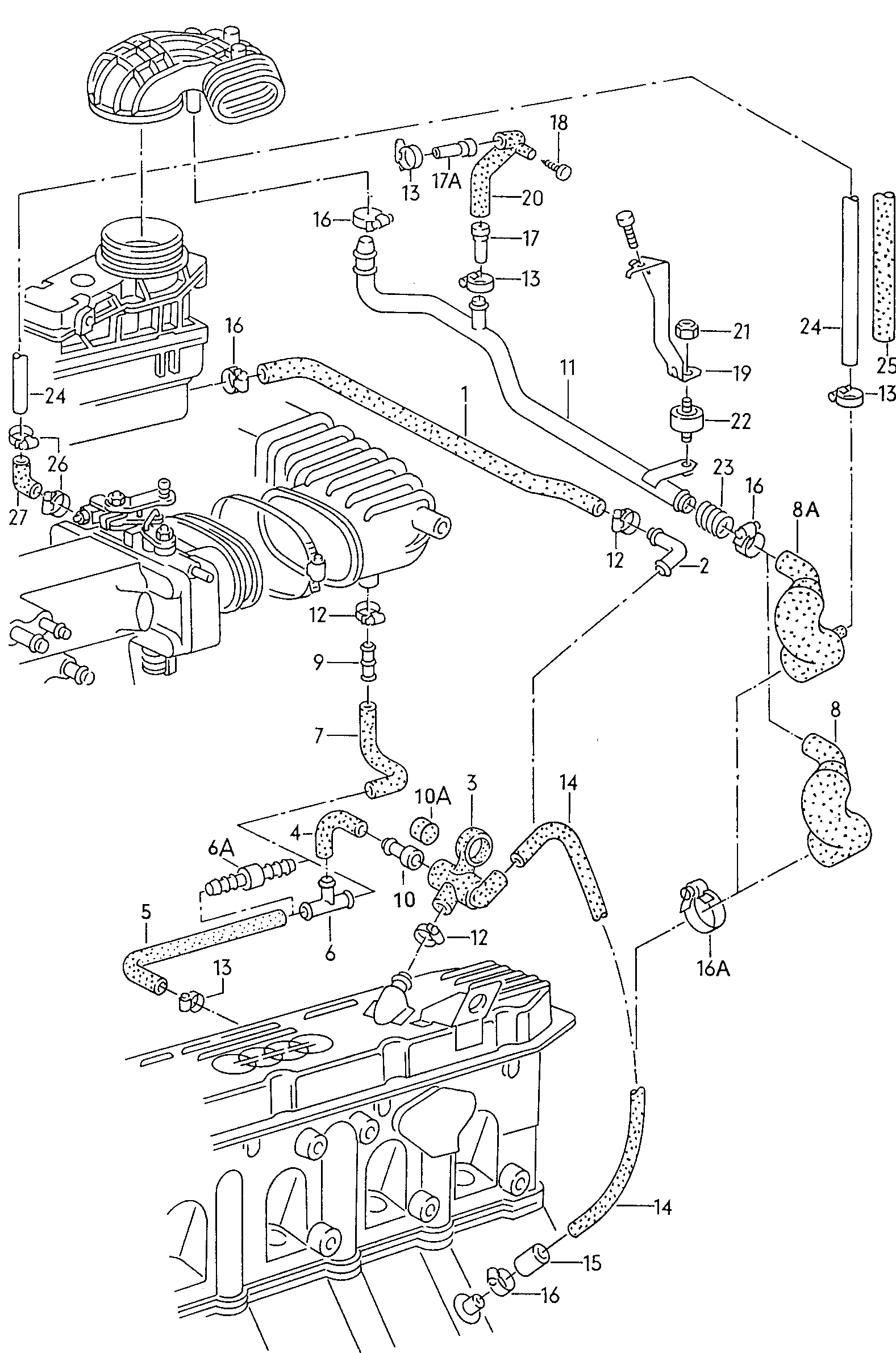 Entlüftung für Zylinderkopf-<br>haube 2,0-2,3Ltr. - Audi 80/90/Avant - a80