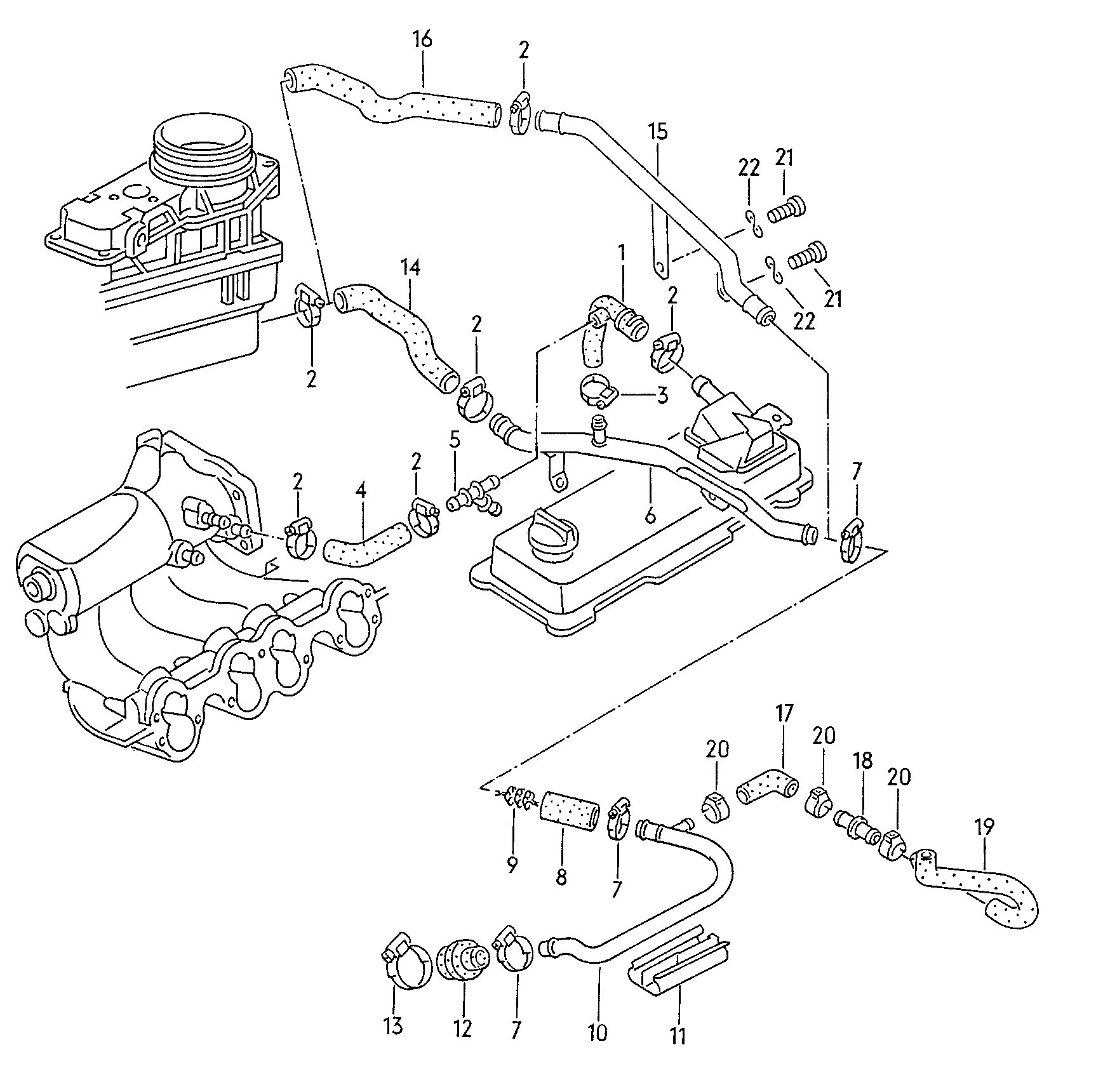 Вентиляция<br>клапанной крышки 2,0 л. - Audi 80/90/Avant quattro - a80q