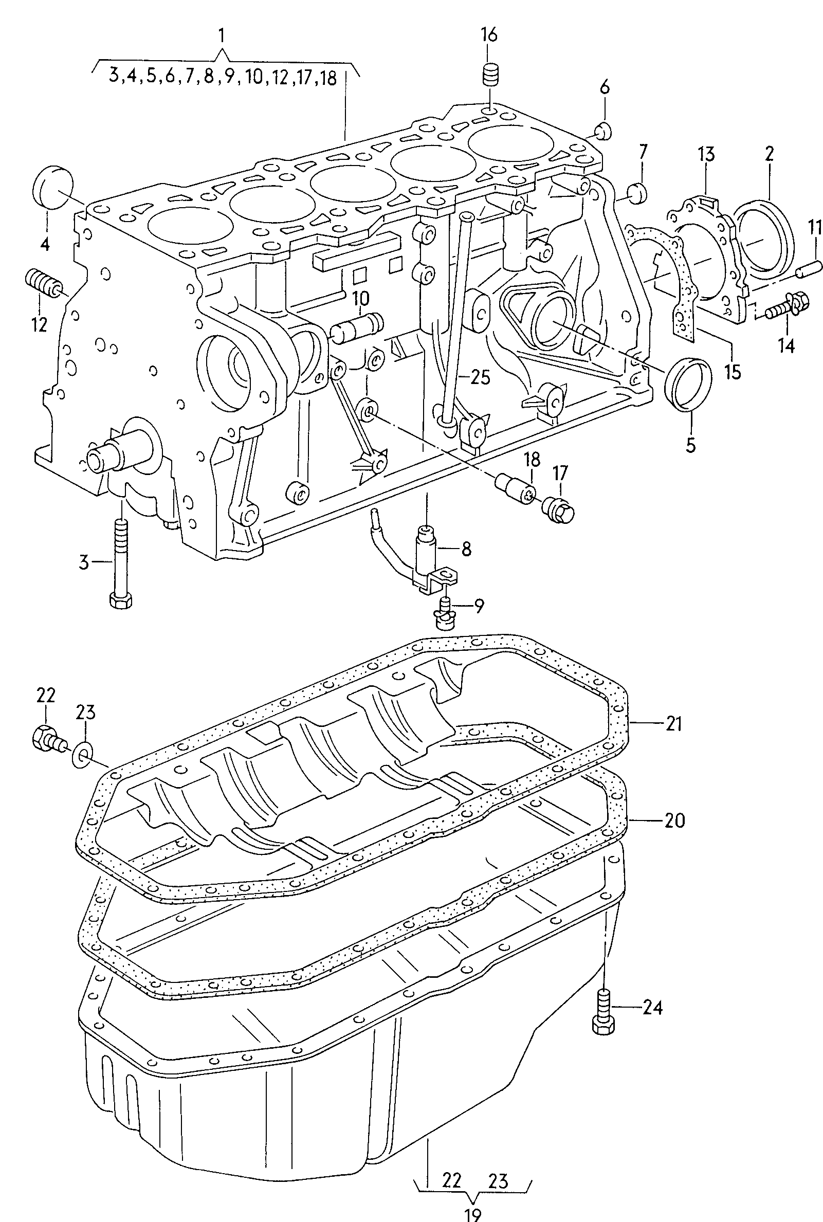 blok silnika z tlokamimiska olejowa 2,0-2,5 ltr. - Audi 100/Avant - a100