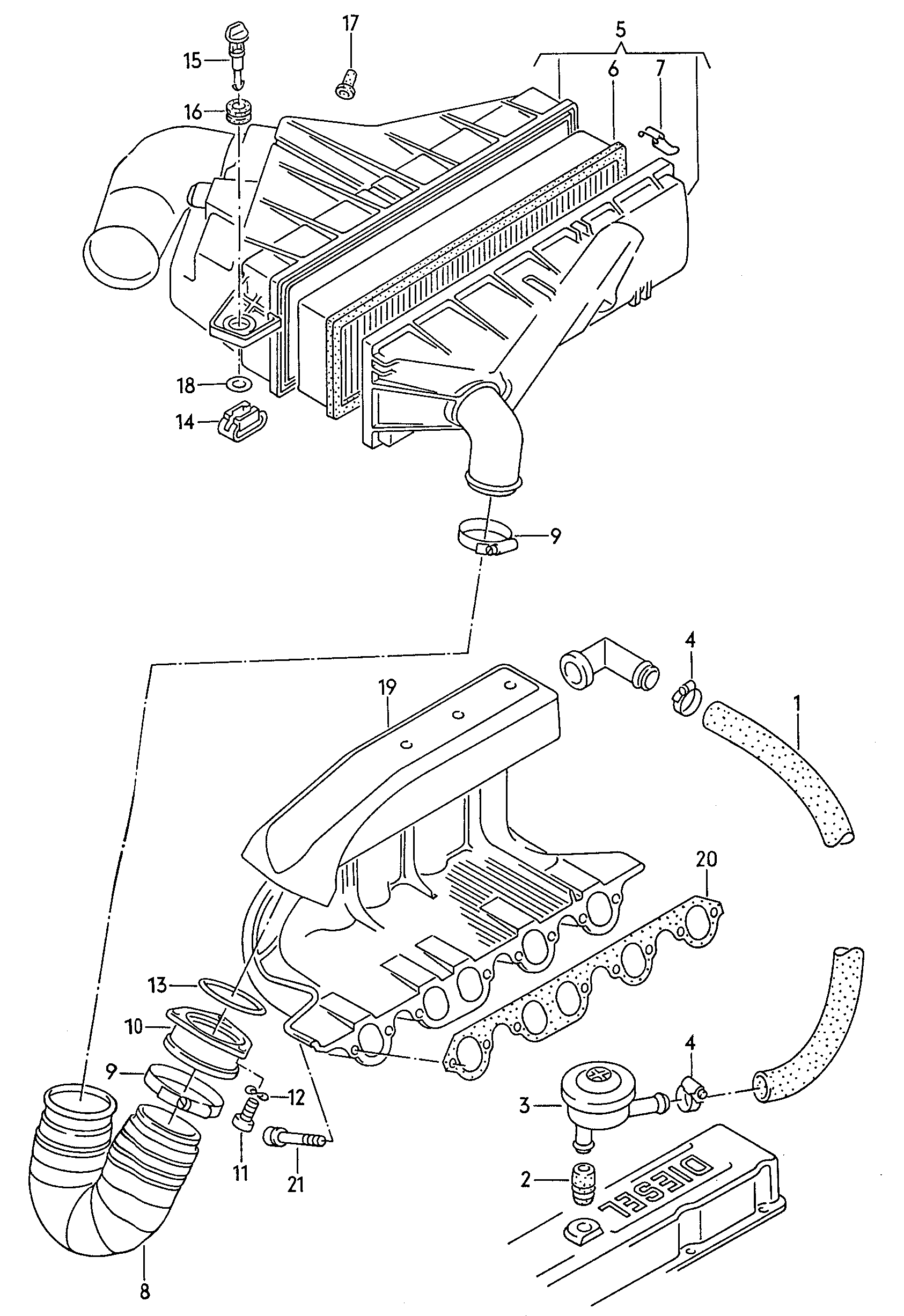 Air filterPressure regulating valveIntake connection 2.4ltr. - Audi 100/Avant - a100