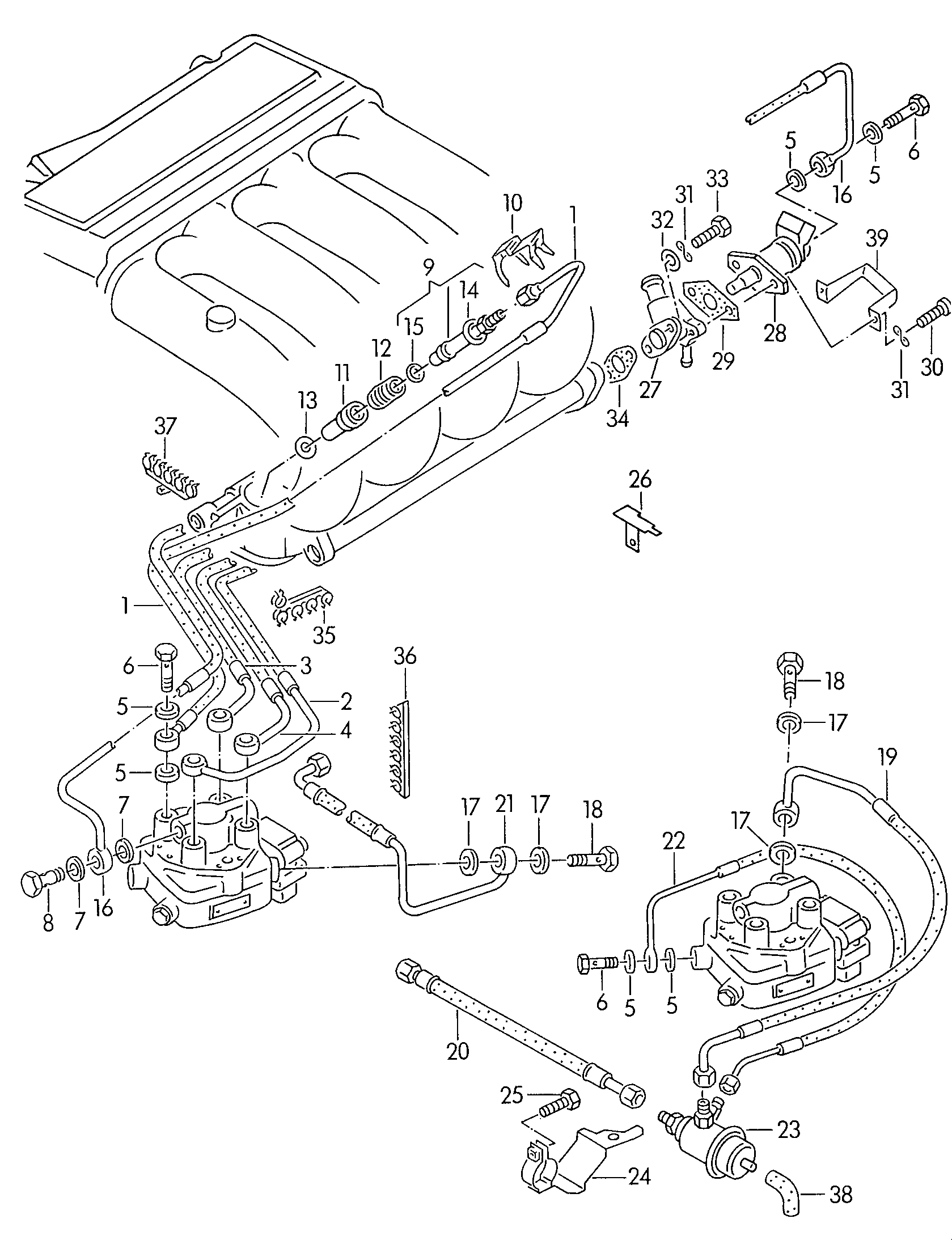 Пусковой клапан, форсунка с<br>топливными трубками 2,0 л. - Audi Cabriolet - aca