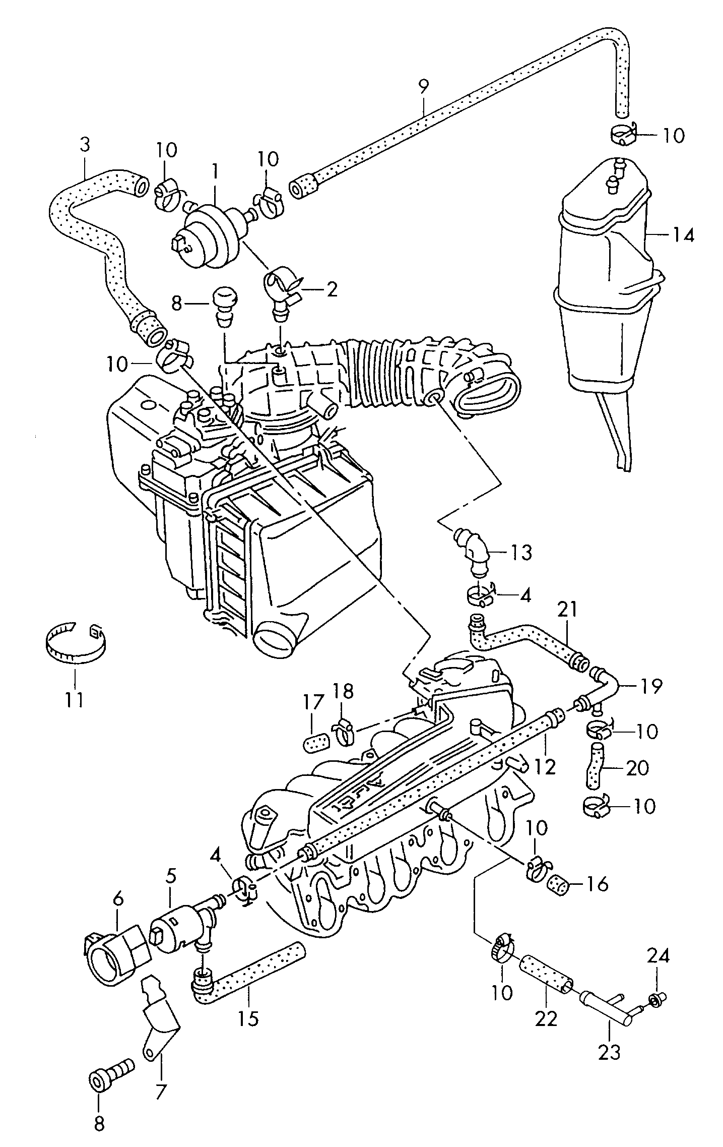 vacuum hoses with<br>connecting partscontrol valve 2.3ltr. - Audi 80/90/Avant quattro - a80q